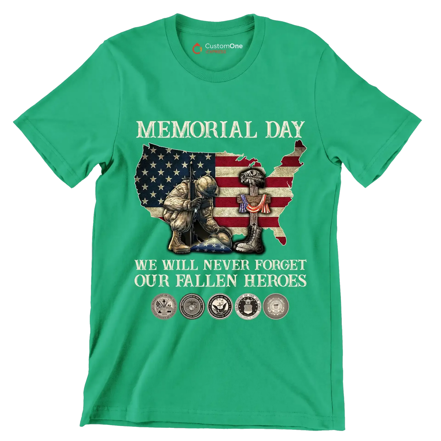 Memorial Day We Will Never Forget Our Fallen Heroes - Veterans Themed T-Shirt-Green-S-Custom One Express