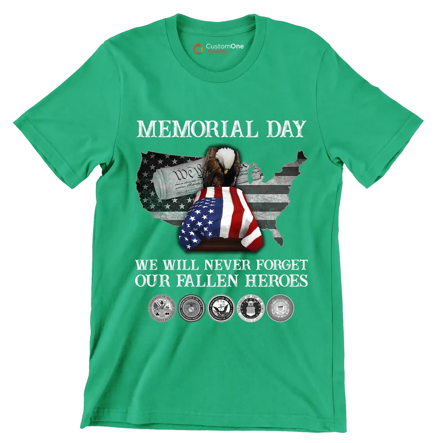 Memorial Day We Will Never Forget Our Fallen Heroes - Veterans Themed T-Shirt-Green-S-Custom One Express