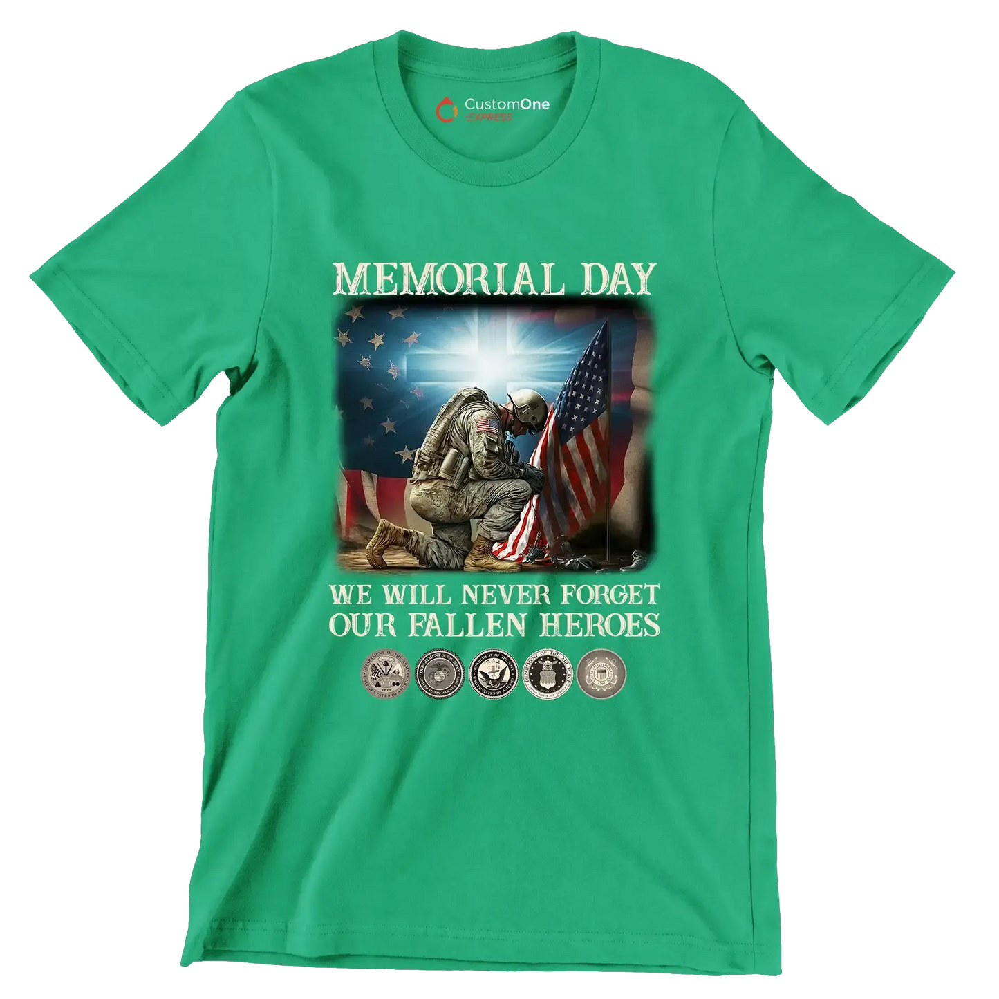 Memorial Day We Will Never Forget Our Fallen Heroes - Veterans Themed T-Shirt-Green-S-Custom One Express