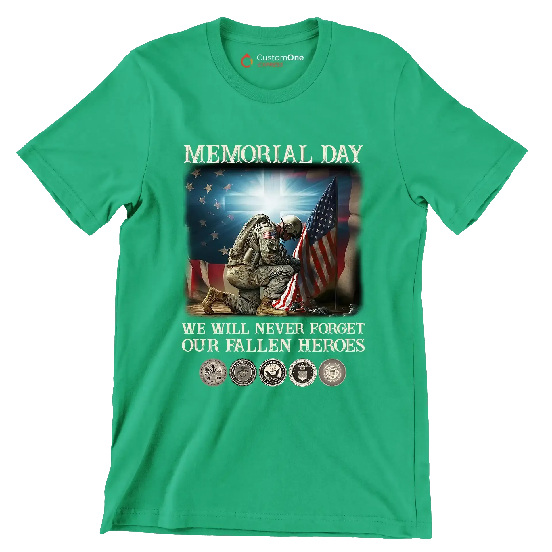 Memorial Day We Will Never Forget Our Fallen Heroes - Veterans Themed T-Shirt-Green-S-Custom One Express