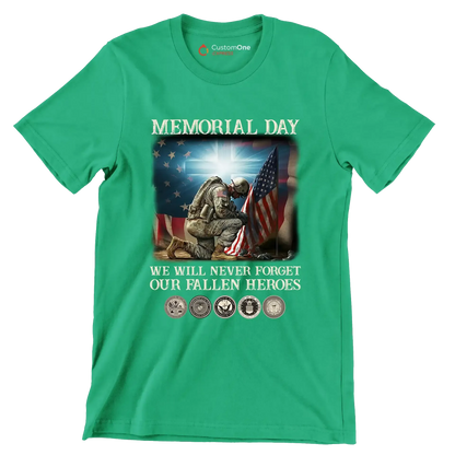 Memorial Day We Will Never Forget Our Fallen Heroes - Veterans Themed T-Shirt-Green-S-Custom One Express