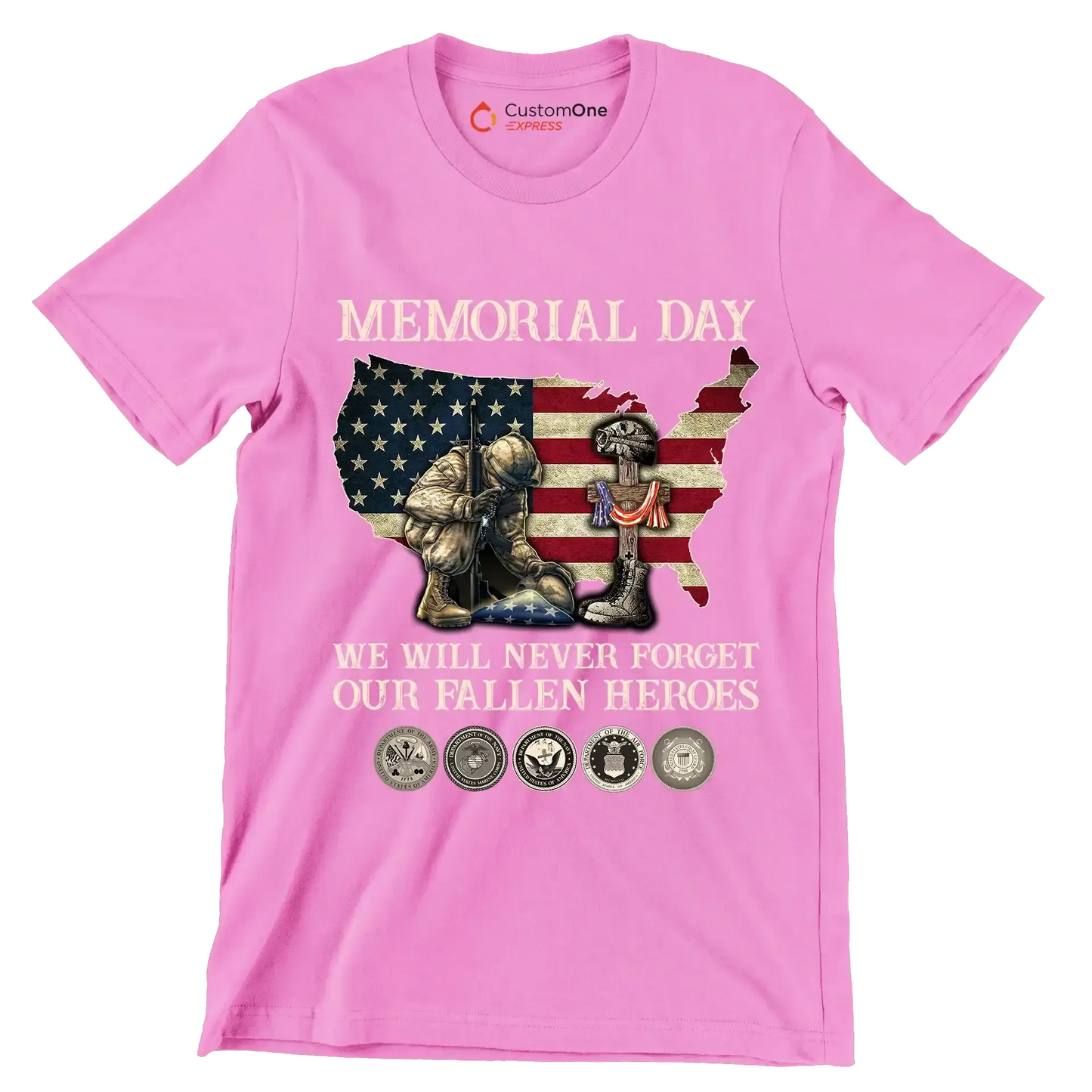 Memorial Day We Will Never Forget Our Fallen Heroes - Veterans Themed T-Shirt-Pink-S-Custom One Express