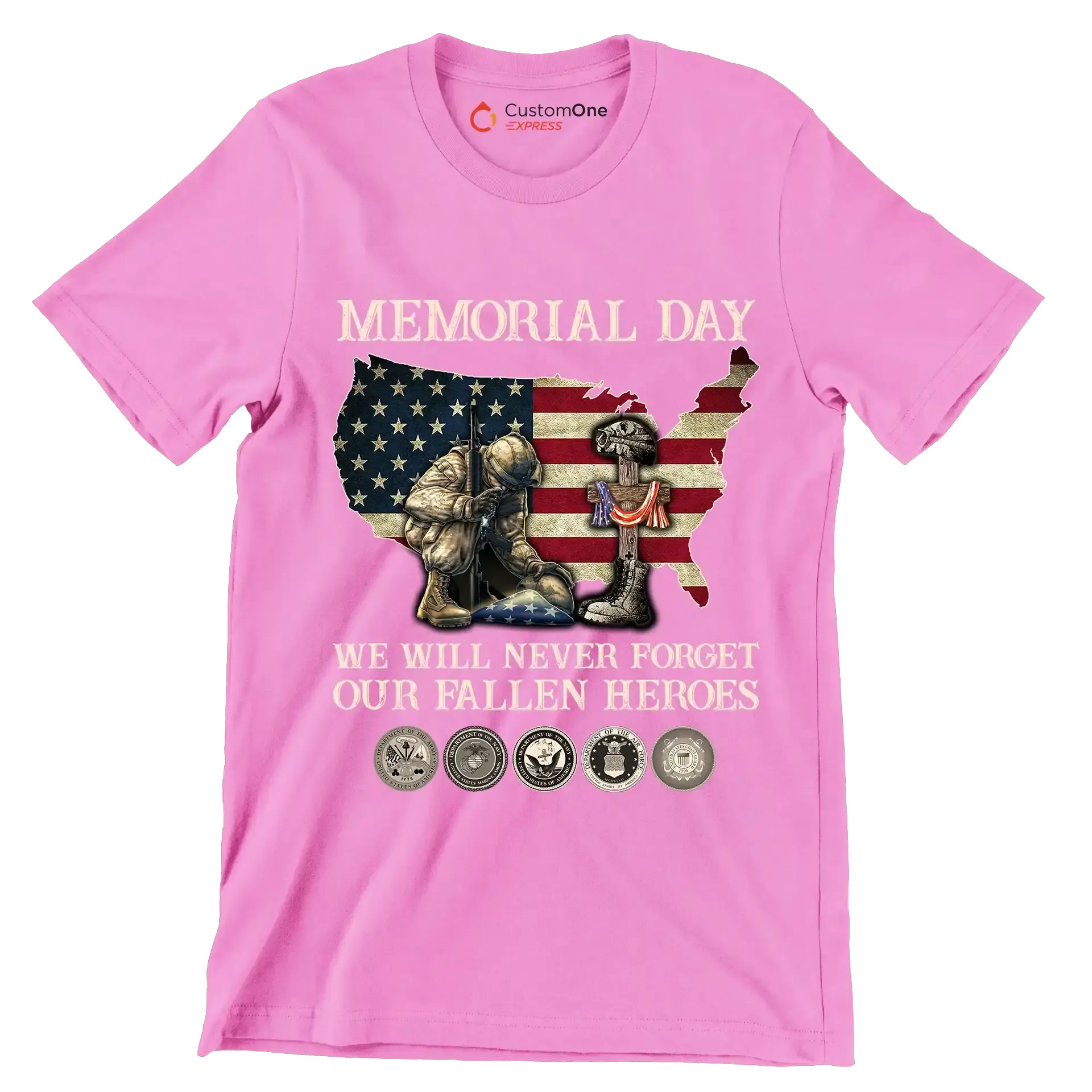Memorial Day We Will Never Forget Our Fallen Heroes - Veterans Themed T-Shirt-Pink-S-Custom One Express