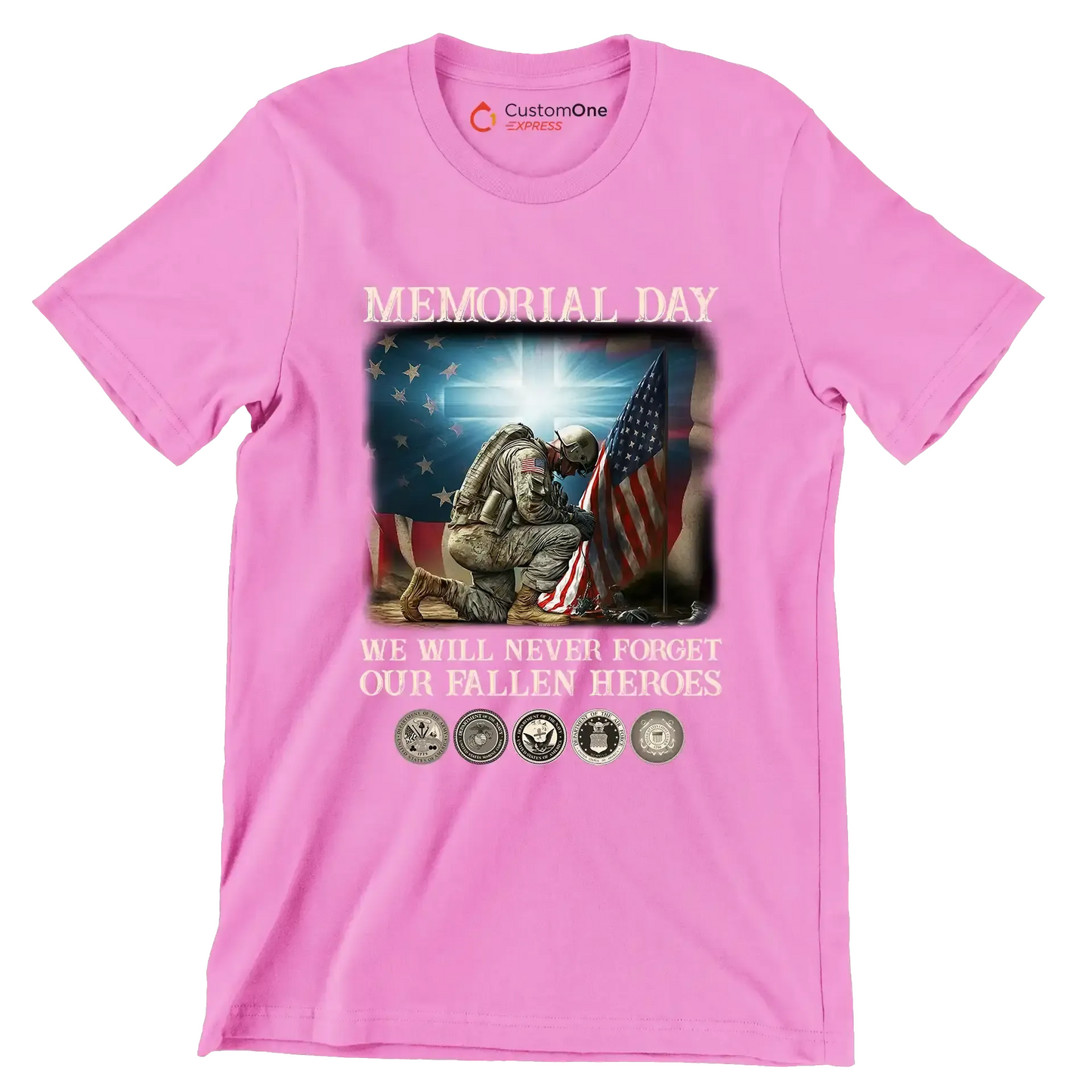 Memorial Day We Will Never Forget Our Fallen Heroes - Veterans Themed T-Shirt-Pink-S-Custom One Express