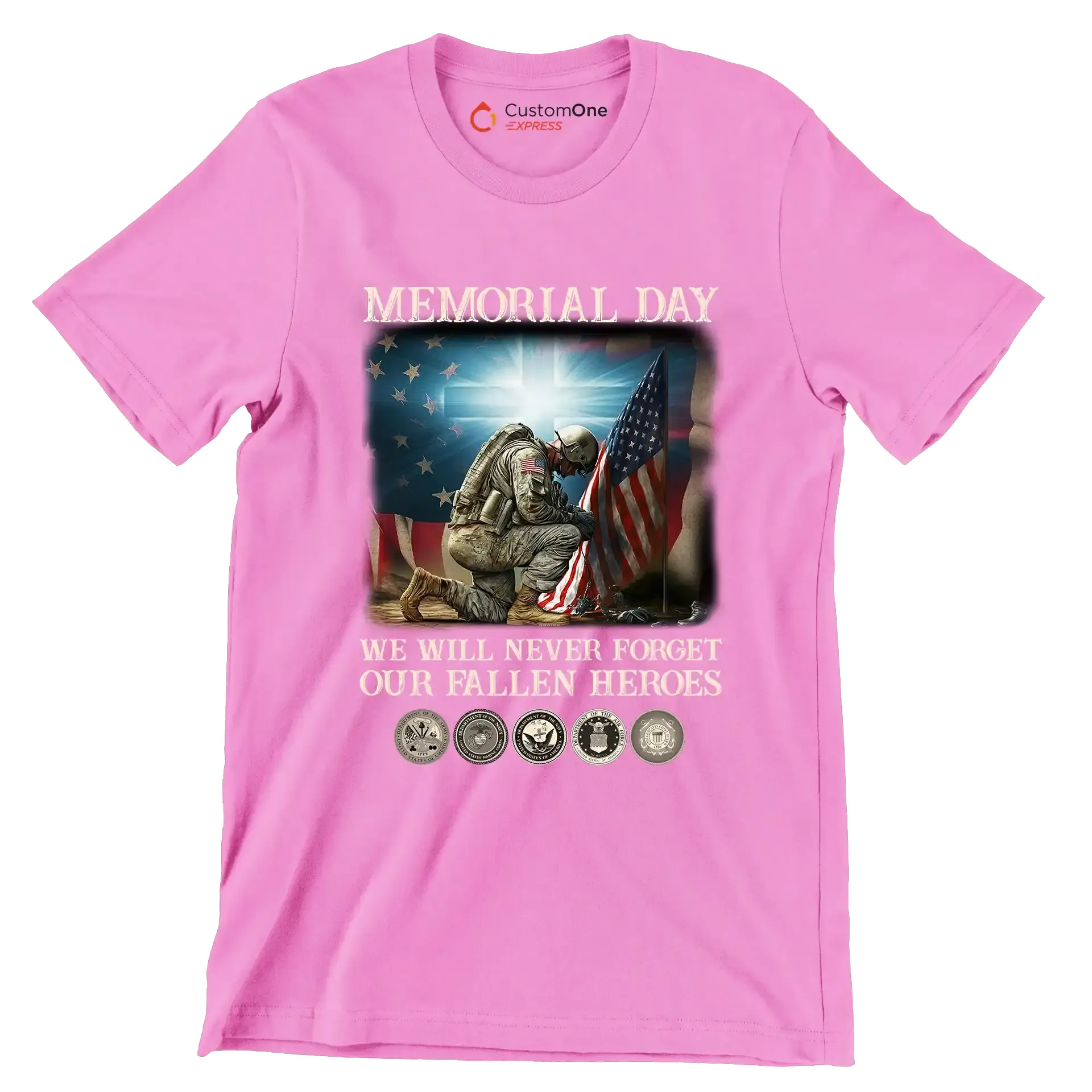Memorial Day We Will Never Forget Our Fallen Heroes - Veterans Themed T-Shirt-Pink-S-Custom One Express