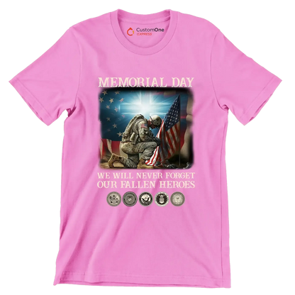 Memorial Day We Will Never Forget Our Fallen Heroes - Veterans Themed T-Shirt-Pink-S-Custom One Express