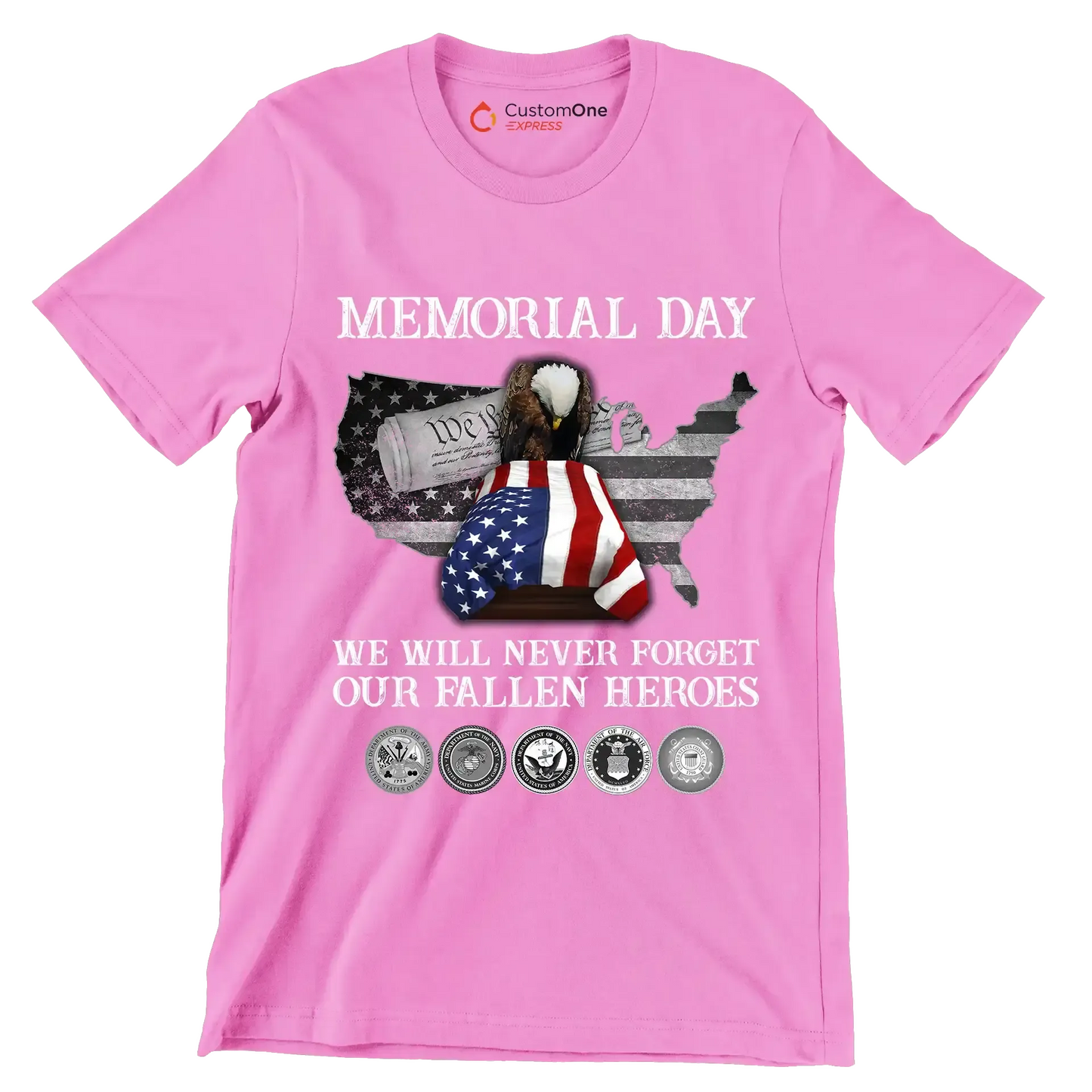 Memorial Day We Will Never Forget Our Fallen Heroes - Veterans Themed T-Shirt-Pink-S-Custom One Express