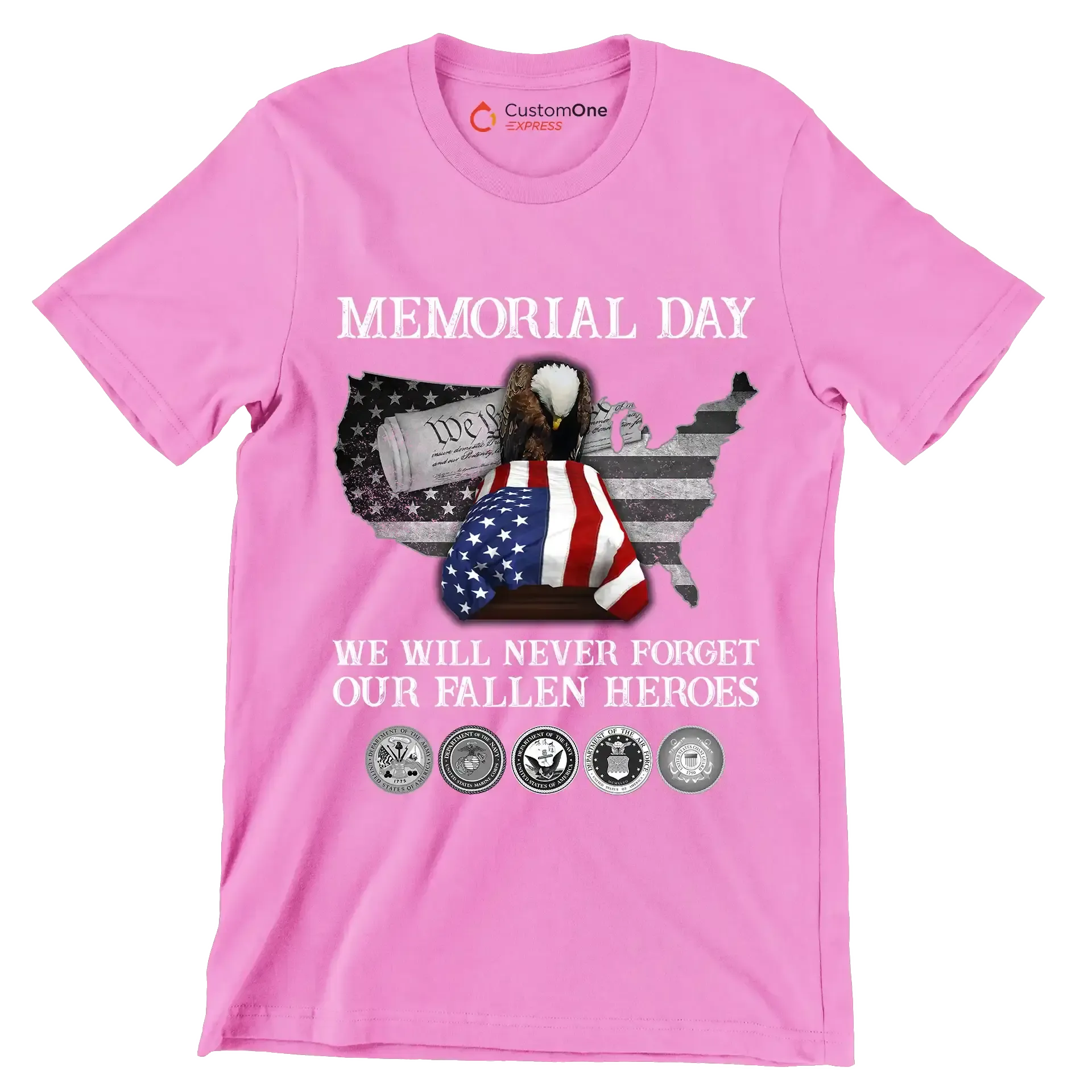 Memorial Day We Will Never Forget Our Fallen Heroes - Veterans Themed T-Shirt-Pink-S-Custom One Express