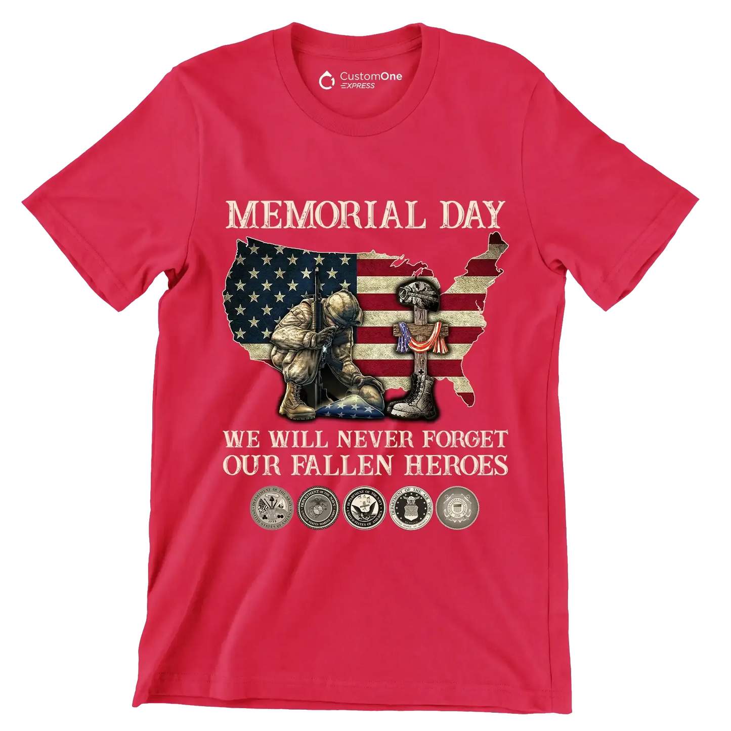 Memorial Day We Will Never Forget Our Fallen Heroes - Veterans Themed T-Shirt-Red-S-Custom One Express