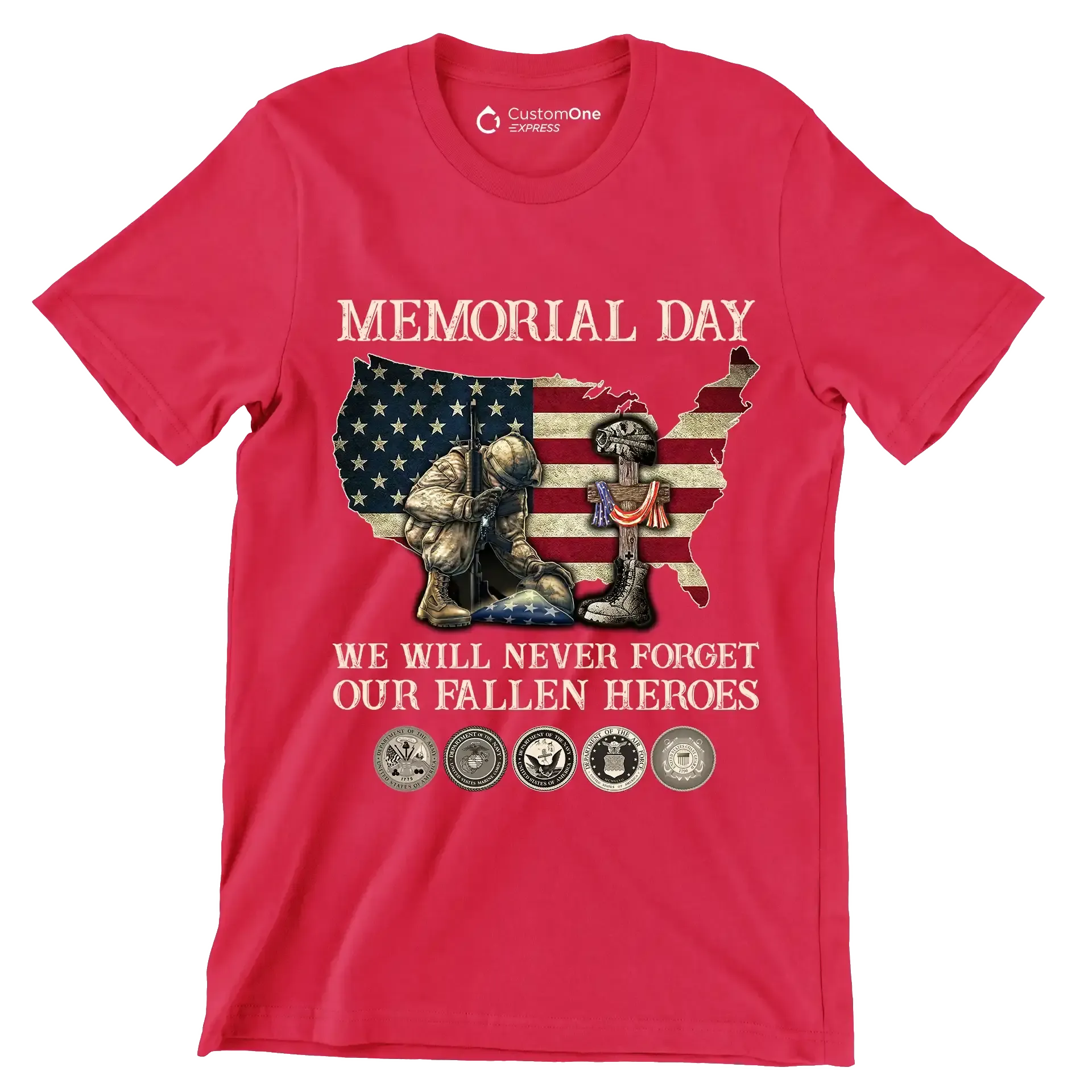 Memorial Day We Will Never Forget Our Fallen Heroes - Veterans Themed T-Shirt-Red-S-Custom One Express