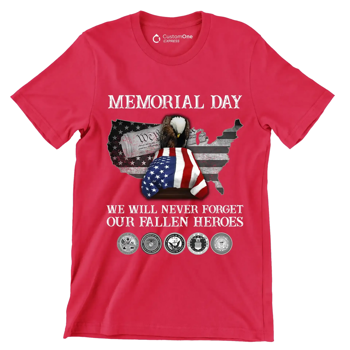 Memorial Day We Will Never Forget Our Fallen Heroes - Veterans Themed T-Shirt-Red-S-Custom One Express