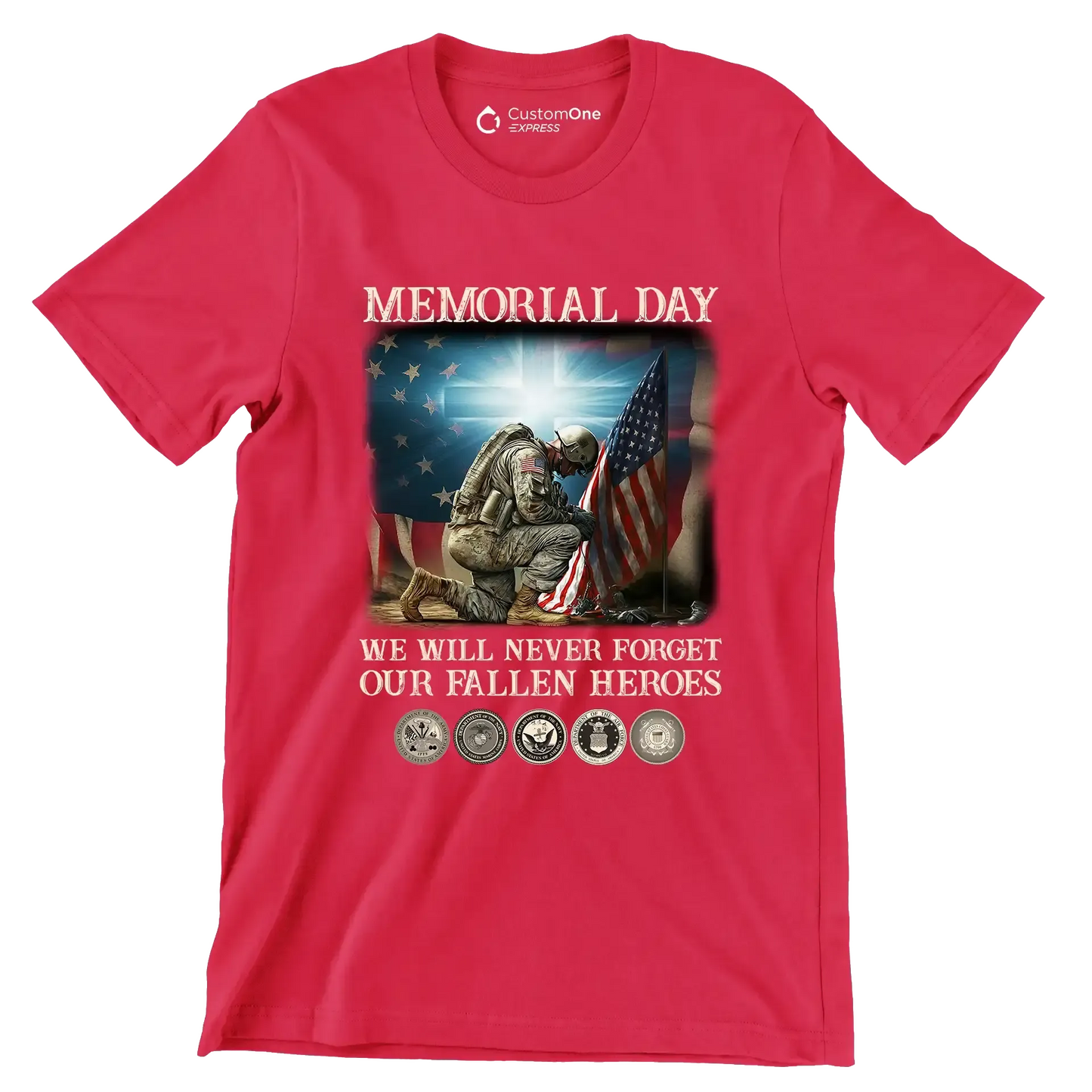 Memorial Day We Will Never Forget Our Fallen Heroes - Veterans Themed T-Shirt-Red-S-Custom One Express