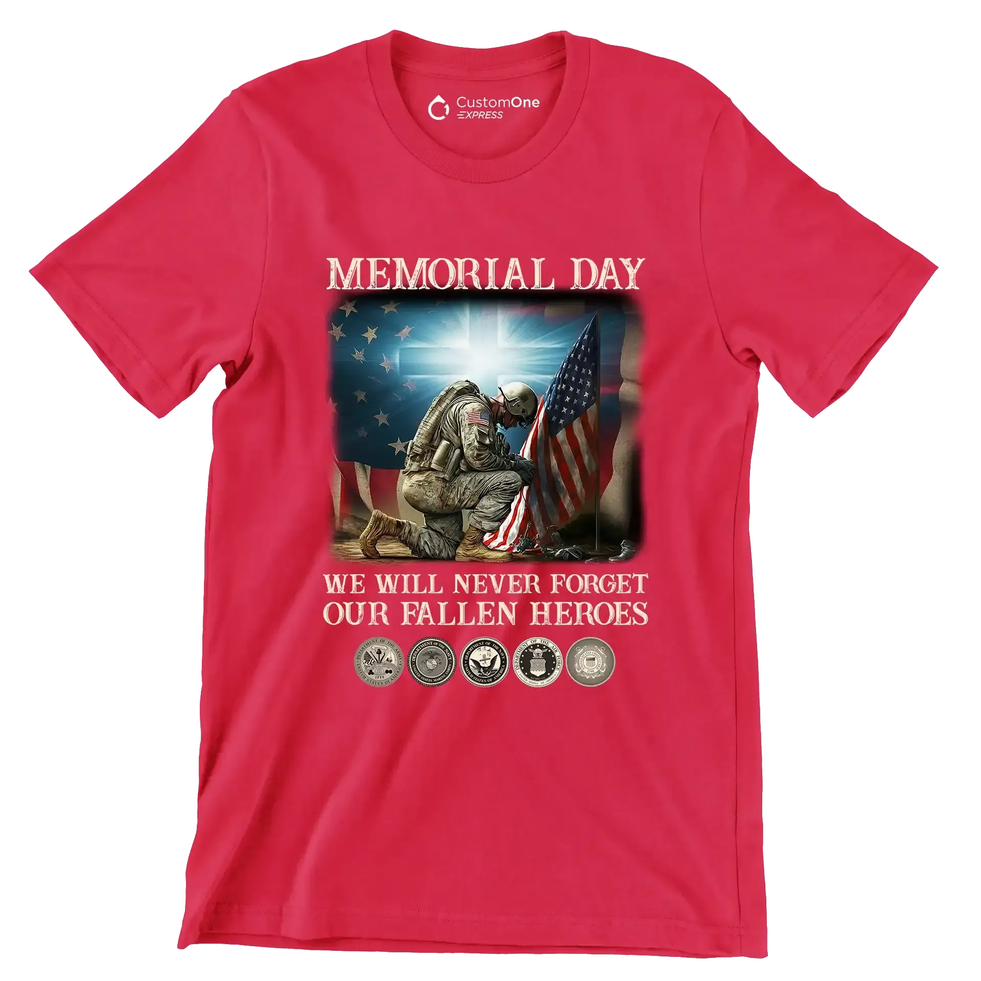 Memorial Day We Will Never Forget Our Fallen Heroes - Veterans Themed T-Shirt-Red-S-Custom One Express