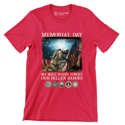 Memorial Day We Will Never Forget Our Fallen Heroes - Veterans Themed T-Shirt-Red-S-Custom One Express