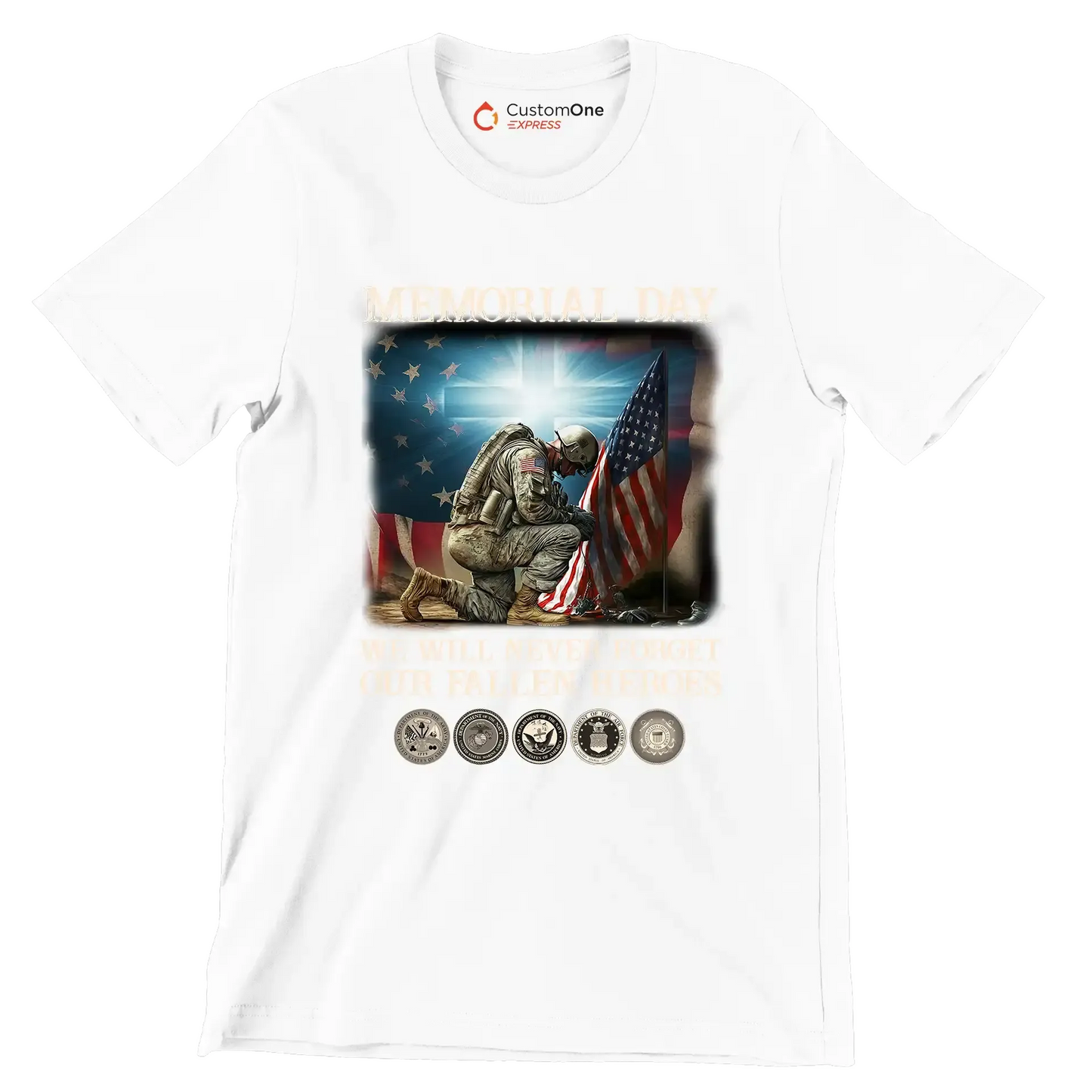 Memorial Day We Will Never Forget Our Fallen Heroes - Veterans Themed T-Shirt-White-S-Custom One Express