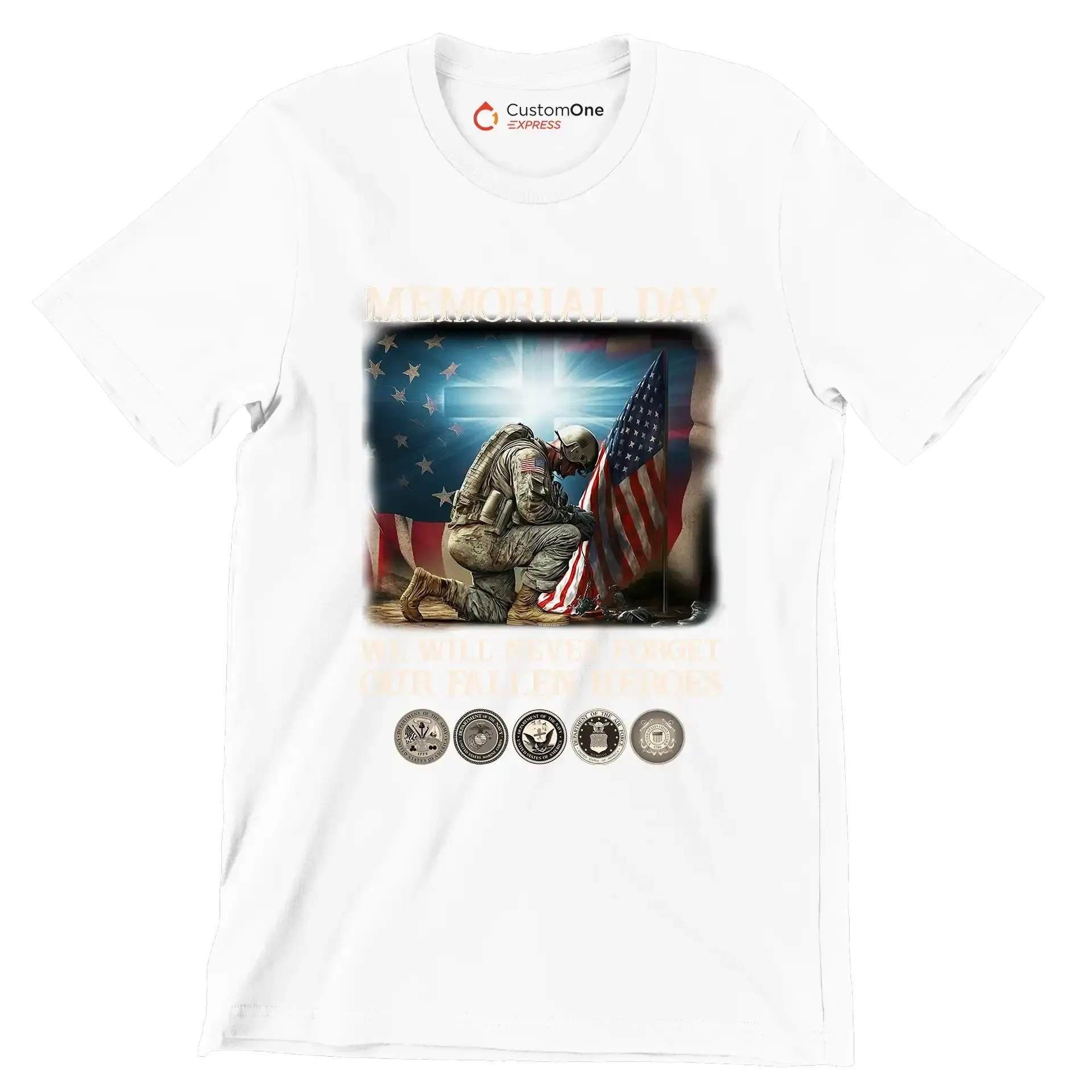 Memorial Day We Will Never Forget Our Fallen Heroes - Veterans Themed T-Shirt-White-S-Custom One Express