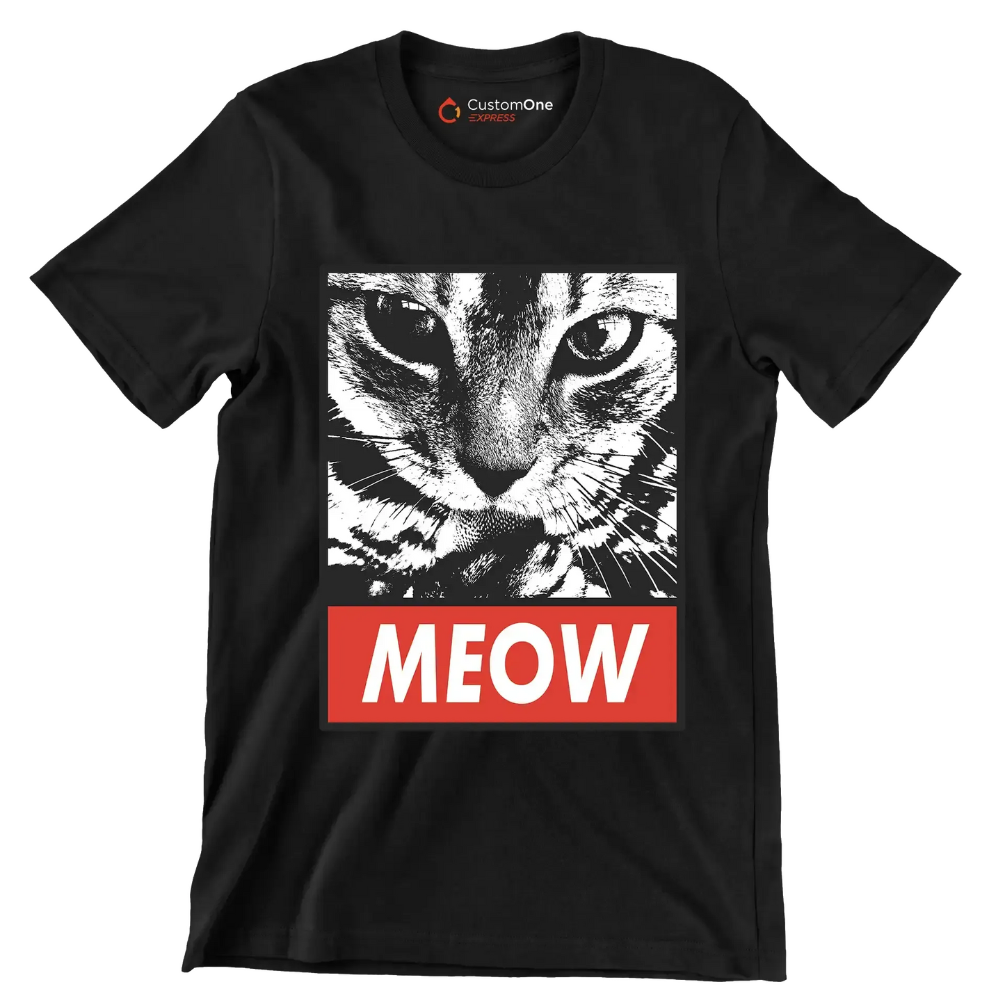 Meow - Cat Themed T-Shirt-Black-S-Custom One Express