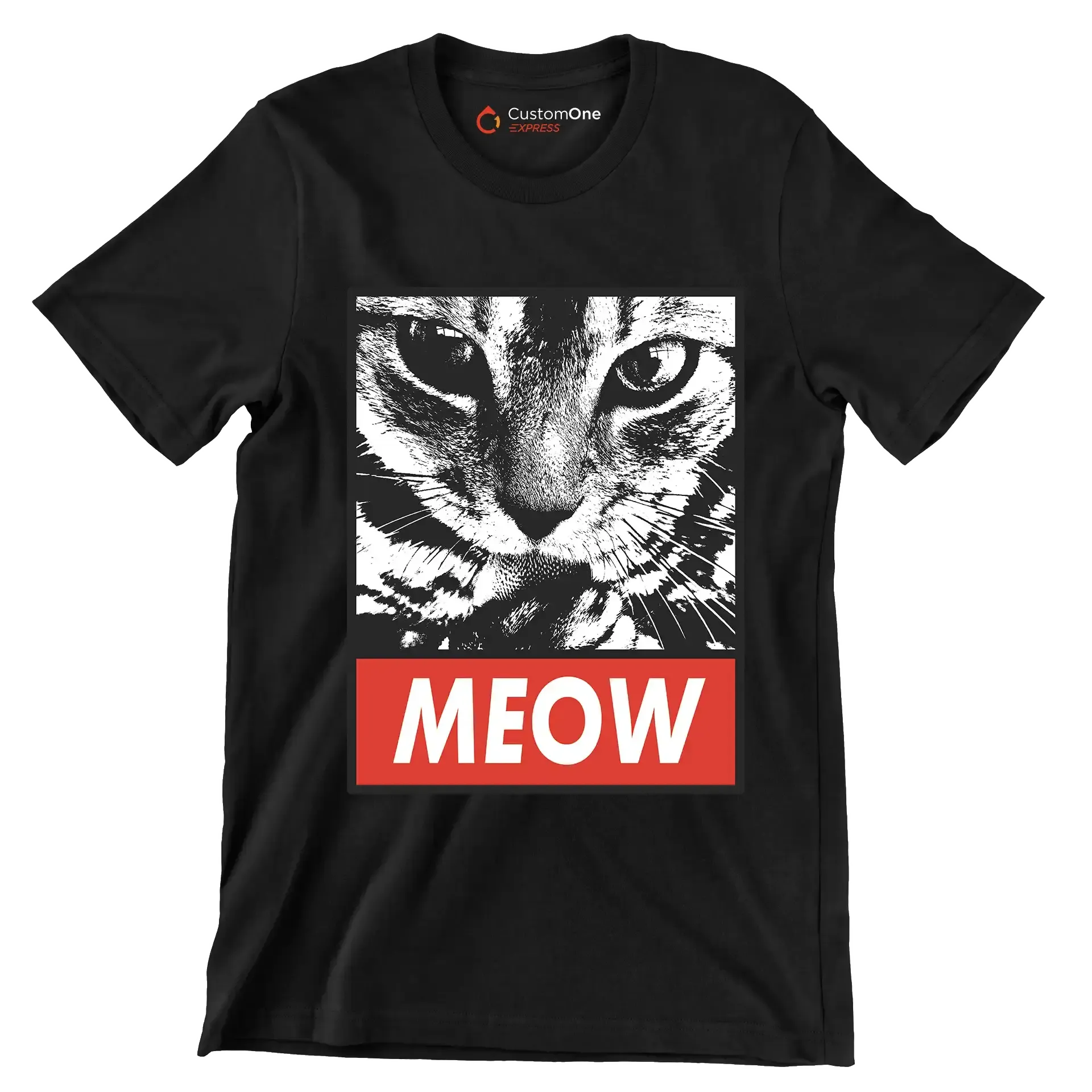 Meow - Cat Themed T-Shirt-Black-S-Custom One Express
