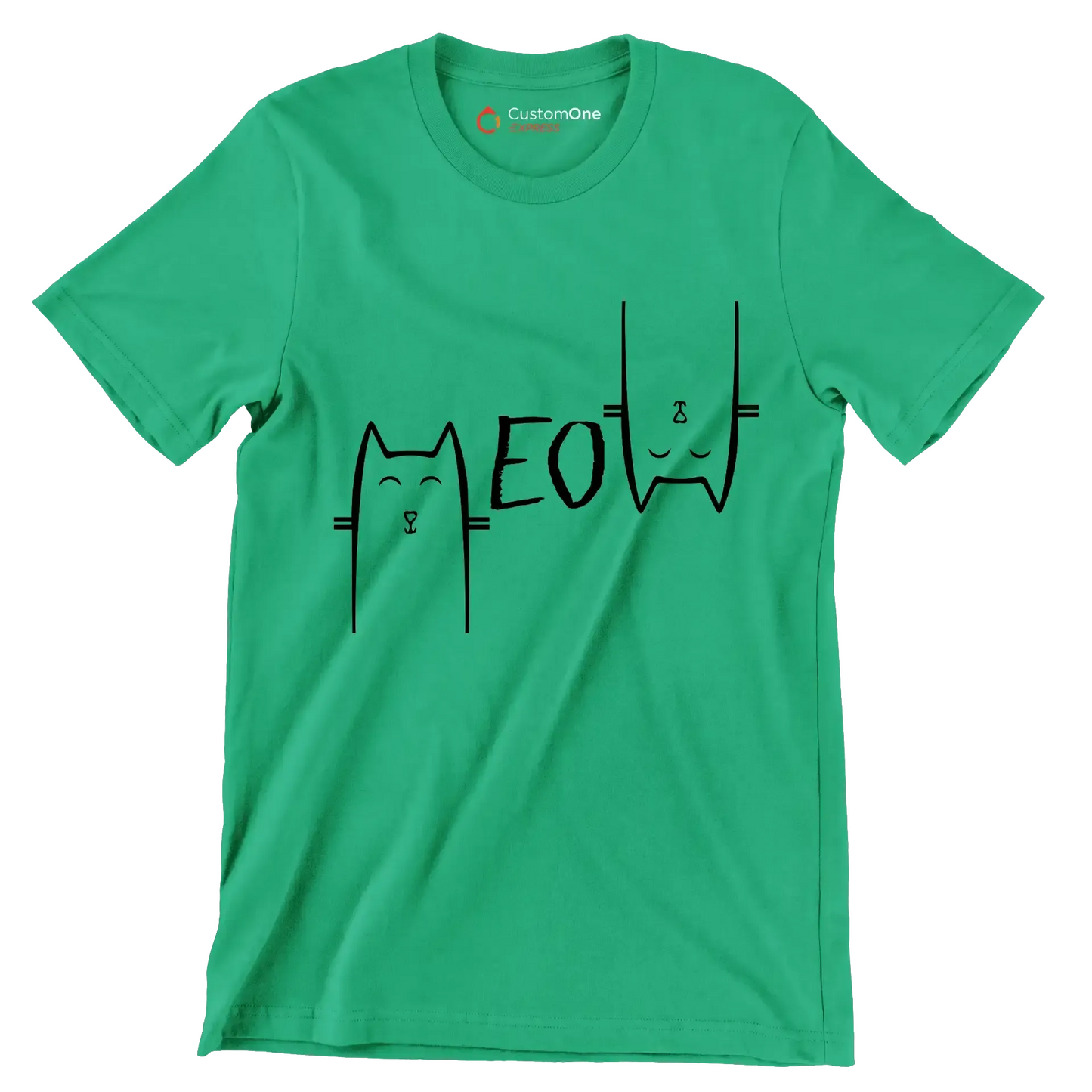 Meow - Cat Themed T-Shirt-Green-S-Custom One Express