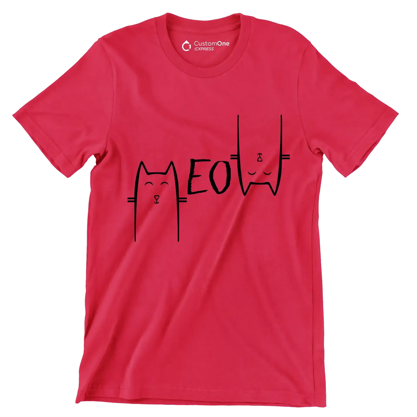 Meow - Cat Themed T-Shirt-Red-S-Custom One Express