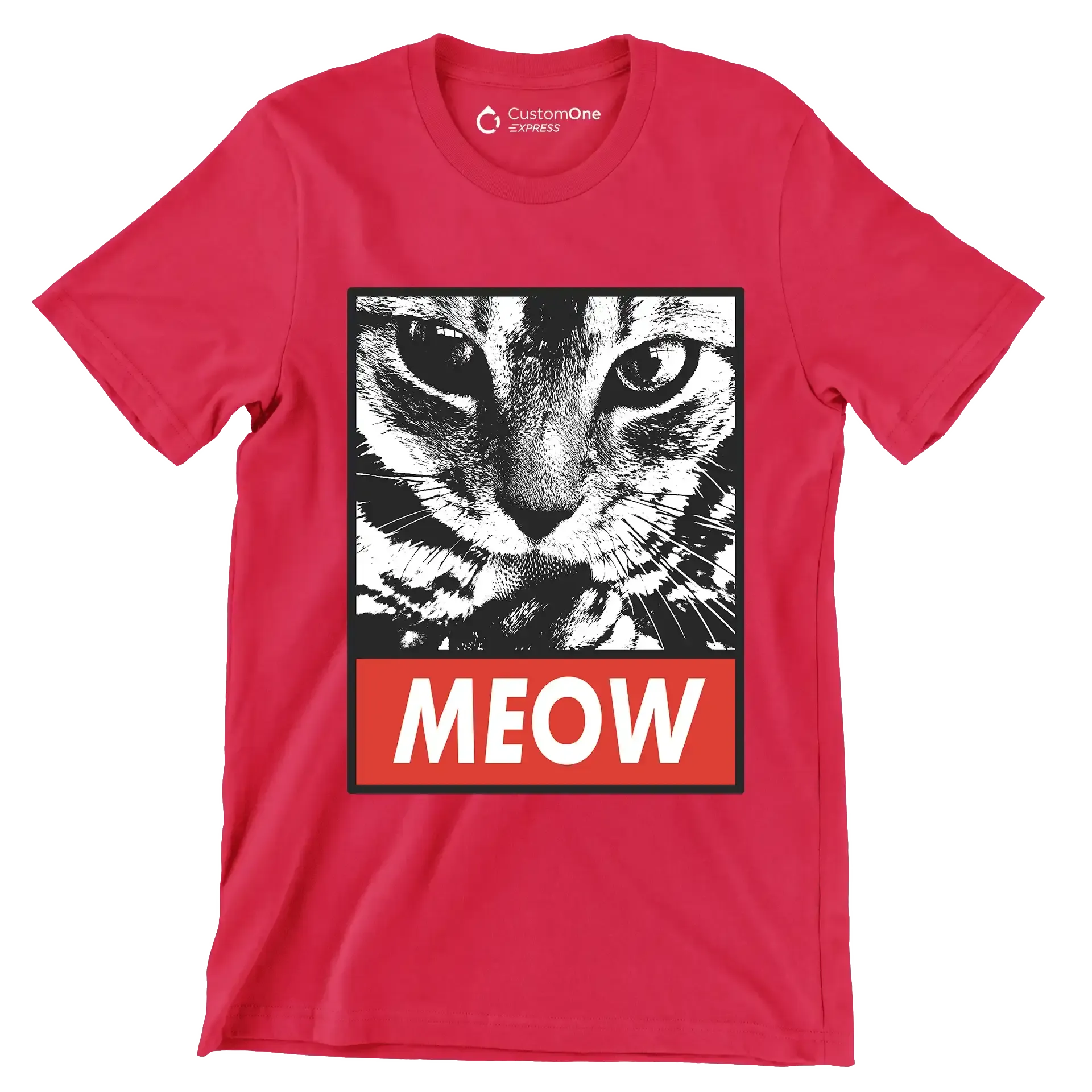 Meow - Cat Themed T-Shirt-Red-S-Custom One Express
