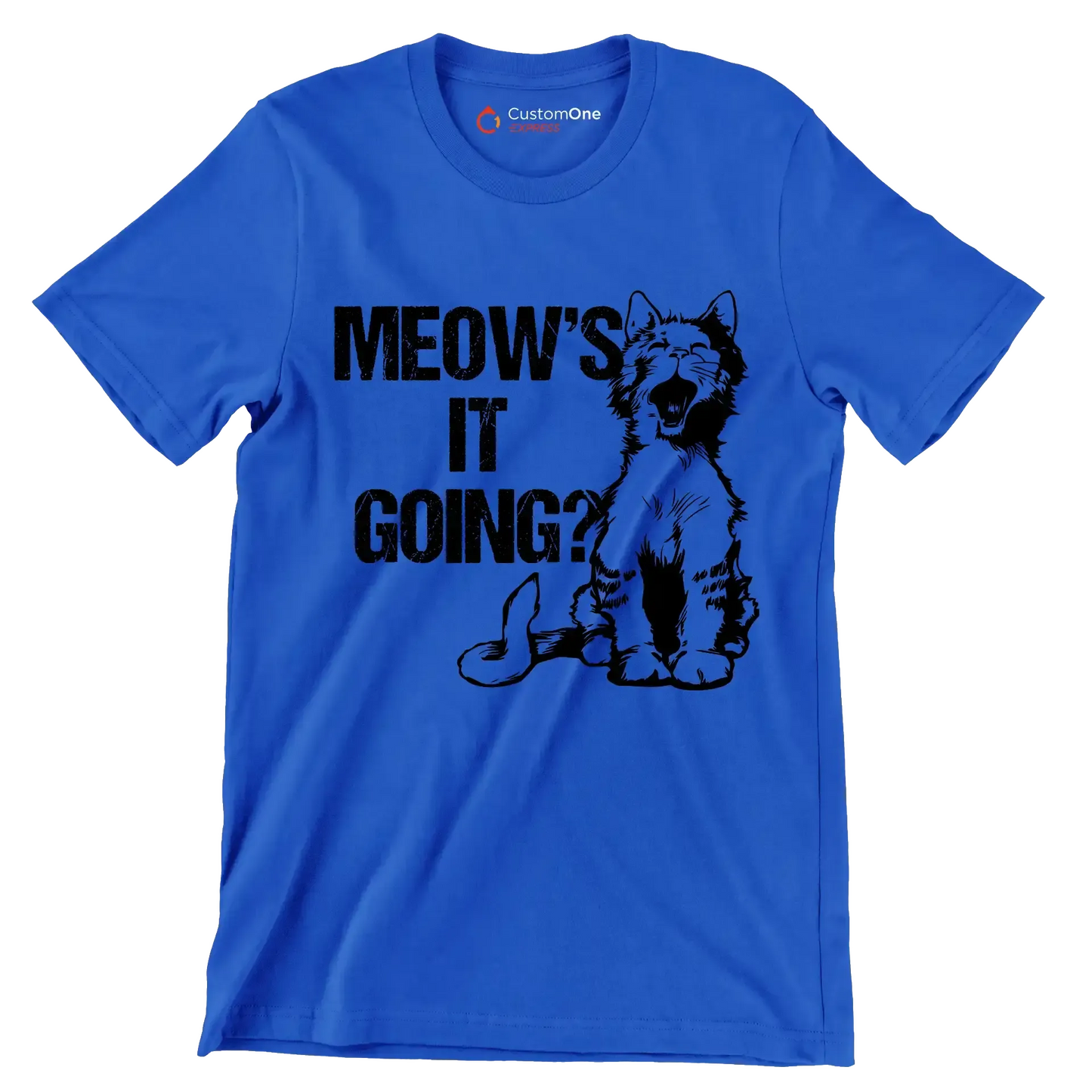 Meow's it going - Cat Themed T-Shirt-Blue-S-Custom One Express
