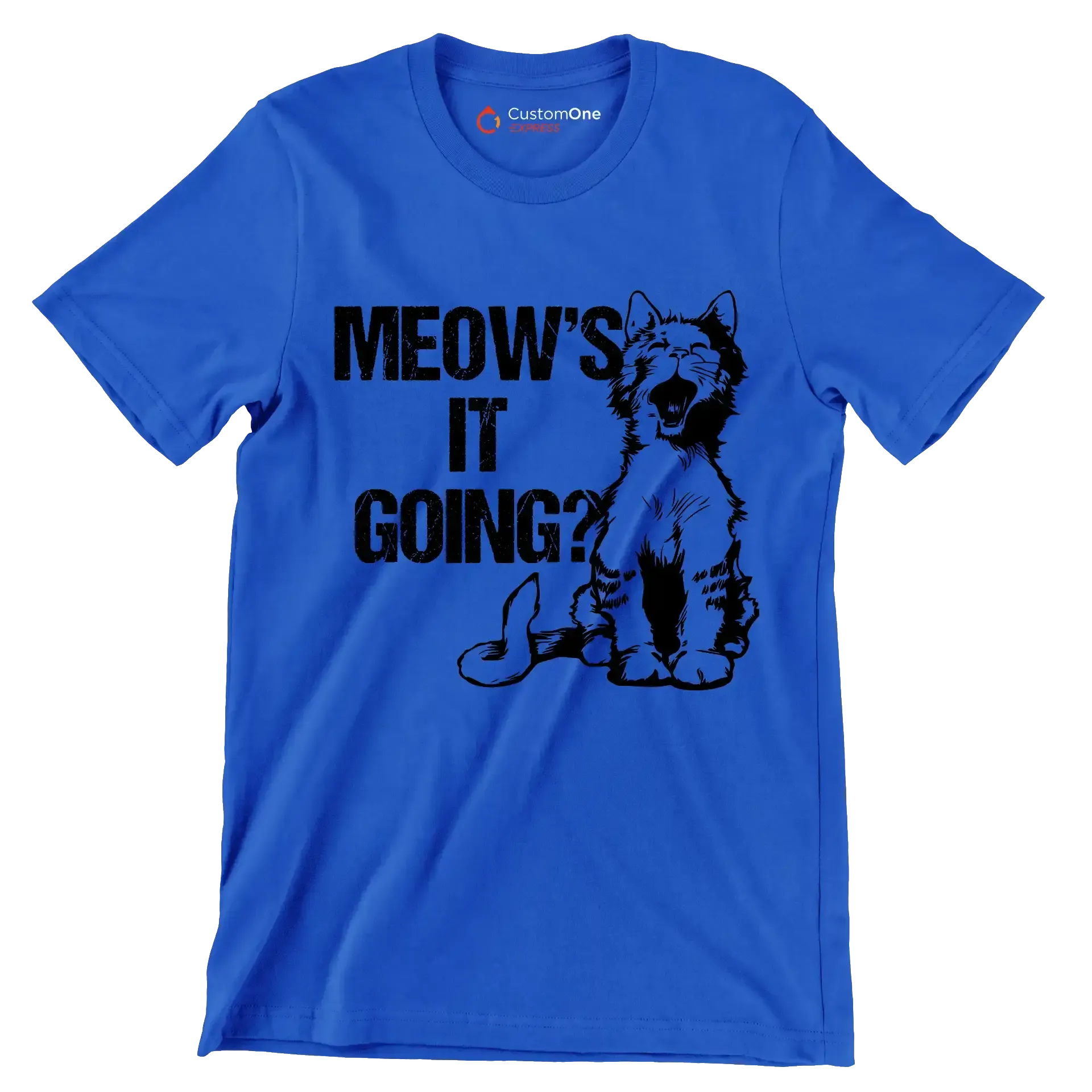 Meow's it going - Cat Themed T-Shirt-Blue-S-Custom One Express