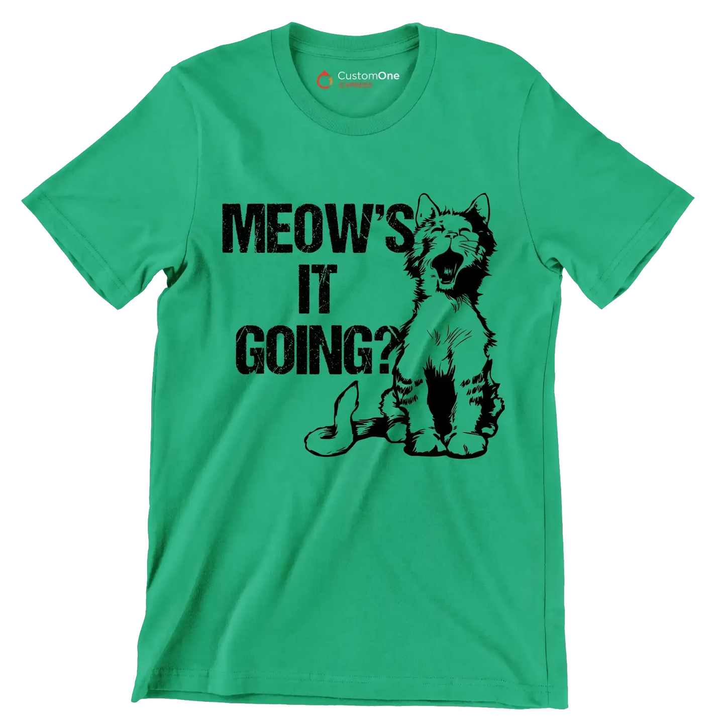 Meow's it going - Cat Themed T-Shirt-Green-S-Custom One Express