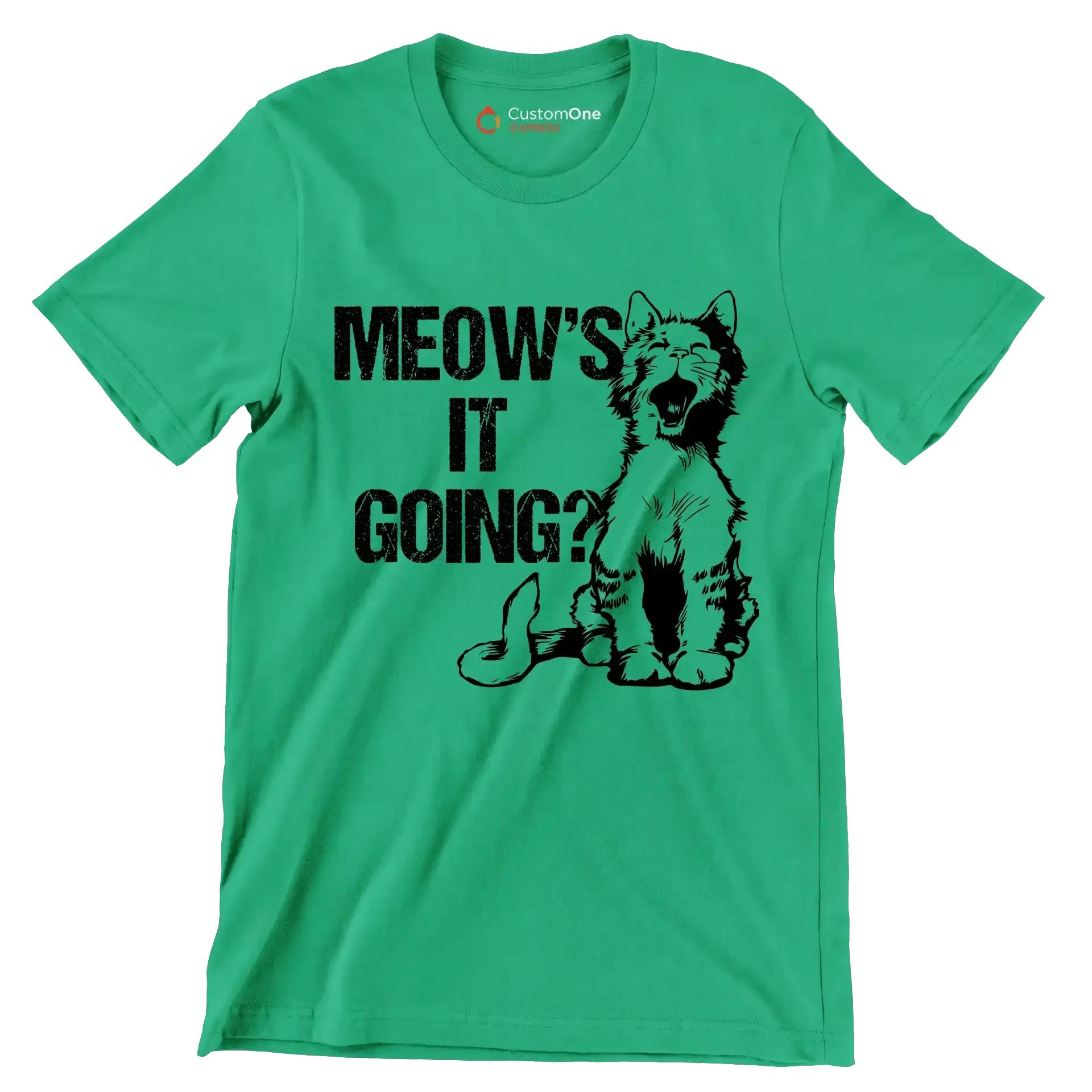 Meow's it going - Cat Themed T-Shirt-Green-S-Custom One Express
