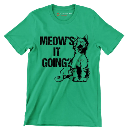 Meow's it going - Cat Themed T-Shirt-Green-S-Custom One Express