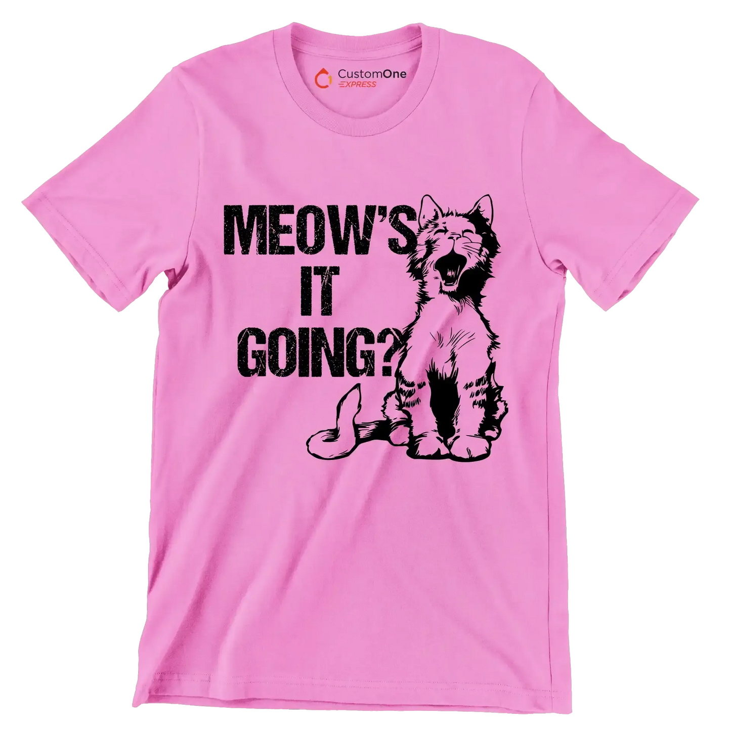 Meow's it going - Cat Themed T-Shirt-Pink-S-Custom One Express