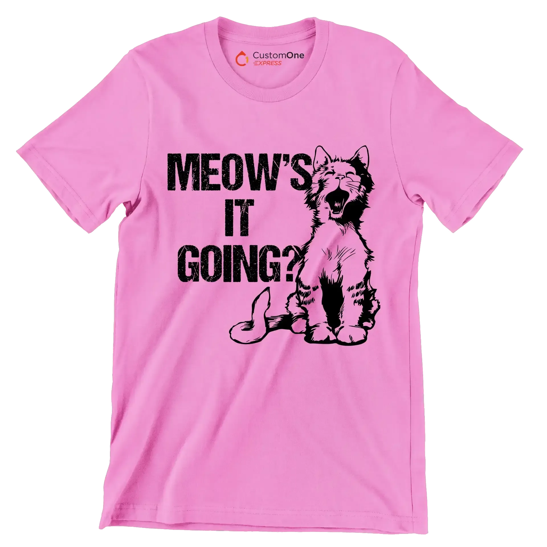 Meow's it going - Cat Themed T-Shirt-Pink-S-Custom One Express