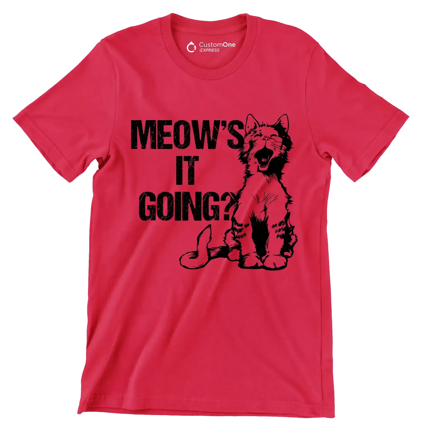 Meow's it going - Cat Themed T-Shirt-Red-S-Custom One Express