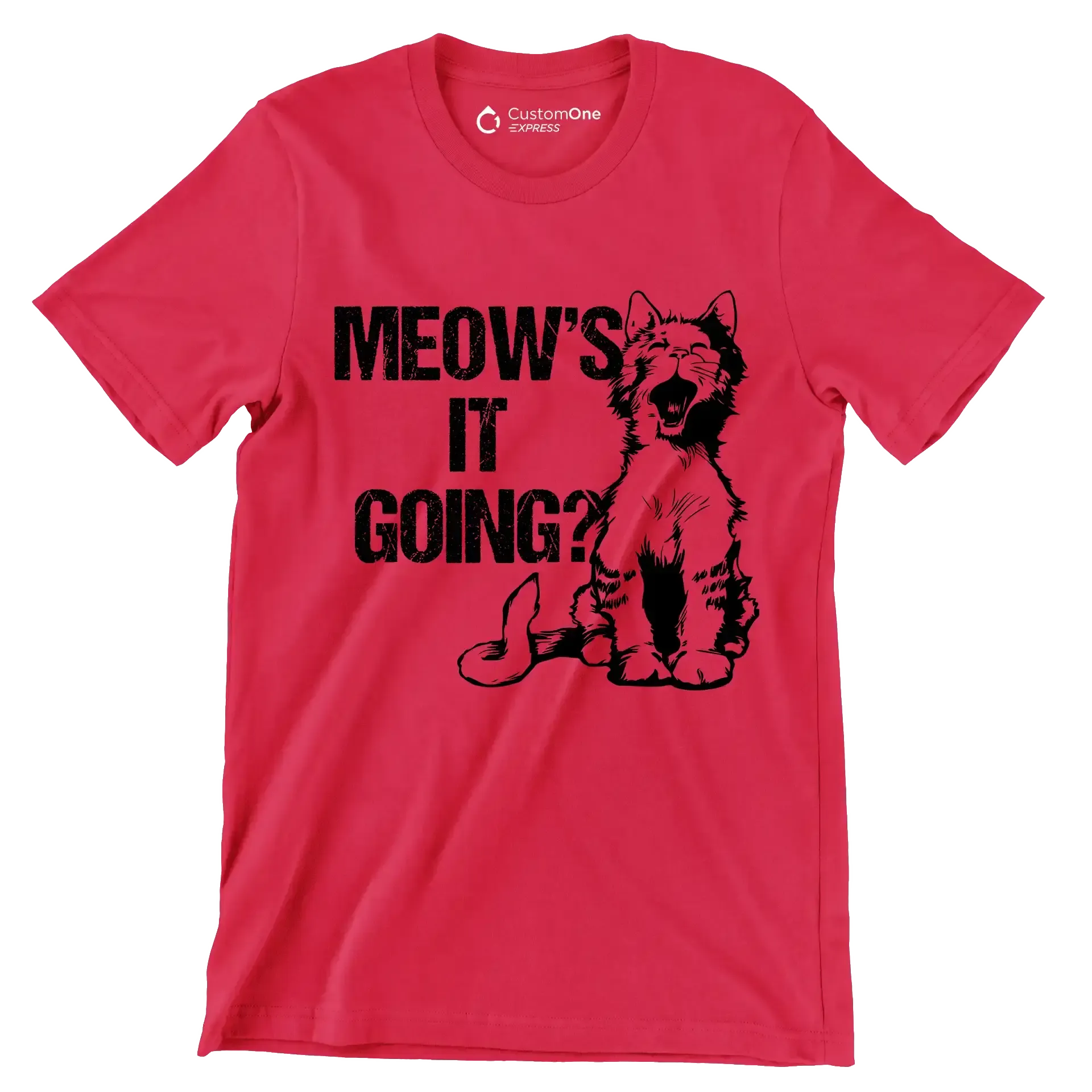 Meow's it going - Cat Themed T-Shirt-Red-S-Custom One Express