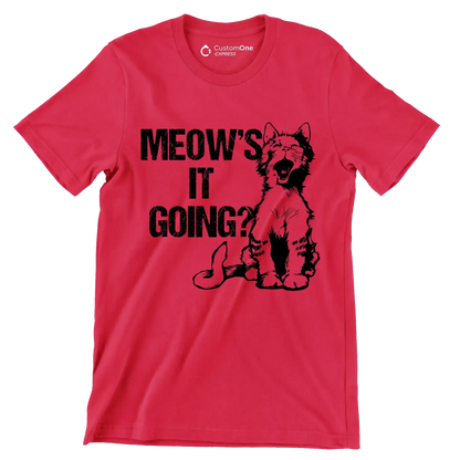 Meow's it going - Cat Themed T-Shirt-Red-S-Custom One Express
