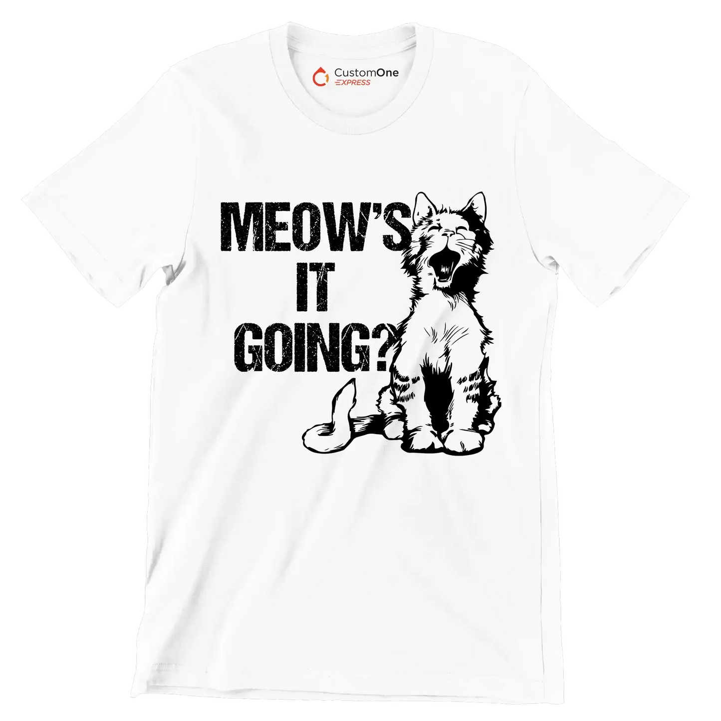Meow's it going - Cat Themed T-Shirt-White-S-Custom One Express