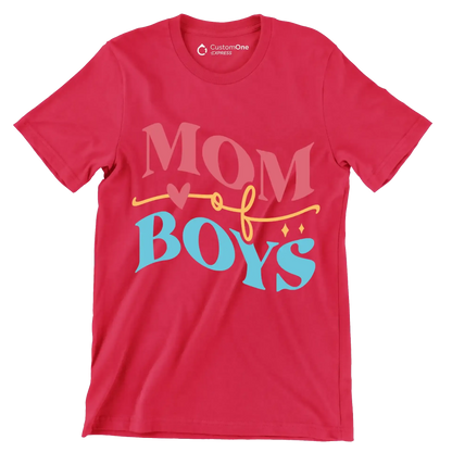 Mom Of Boy - Mother’s Day T-Shirt-Red-S-Custom One Express