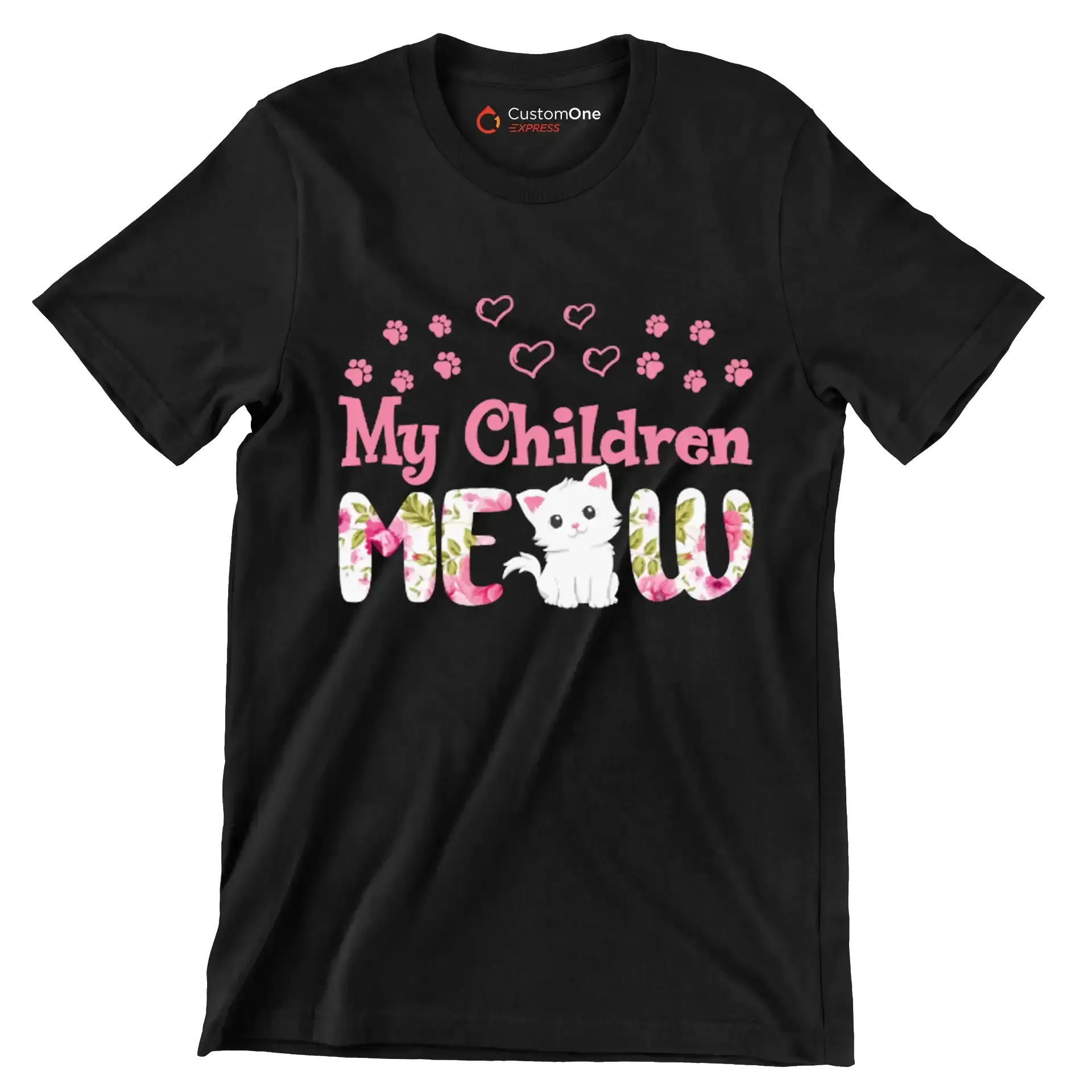 My children meow - Cat Themed T-Shirt-Black-S-Custom One Express