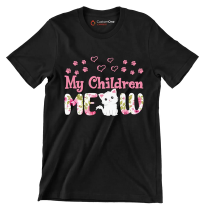 My children meow - Cat Themed T-Shirt-Black-S-Custom One Express