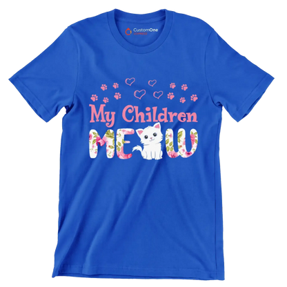 My children meow - Cat Themed T-Shirt-Blue-S-Custom One Express