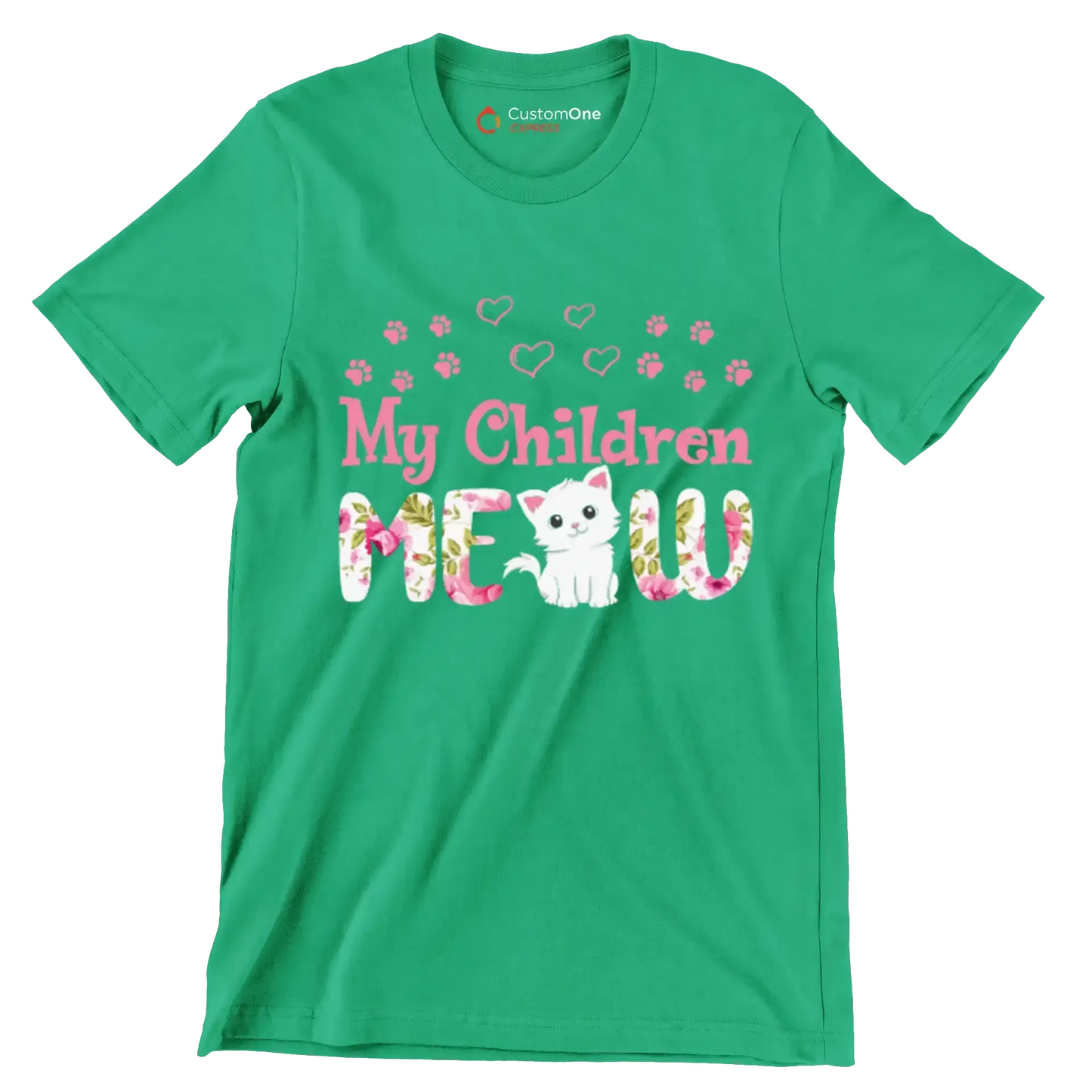 My children meow - Cat Themed T-Shirt-Green-S-Custom One Express