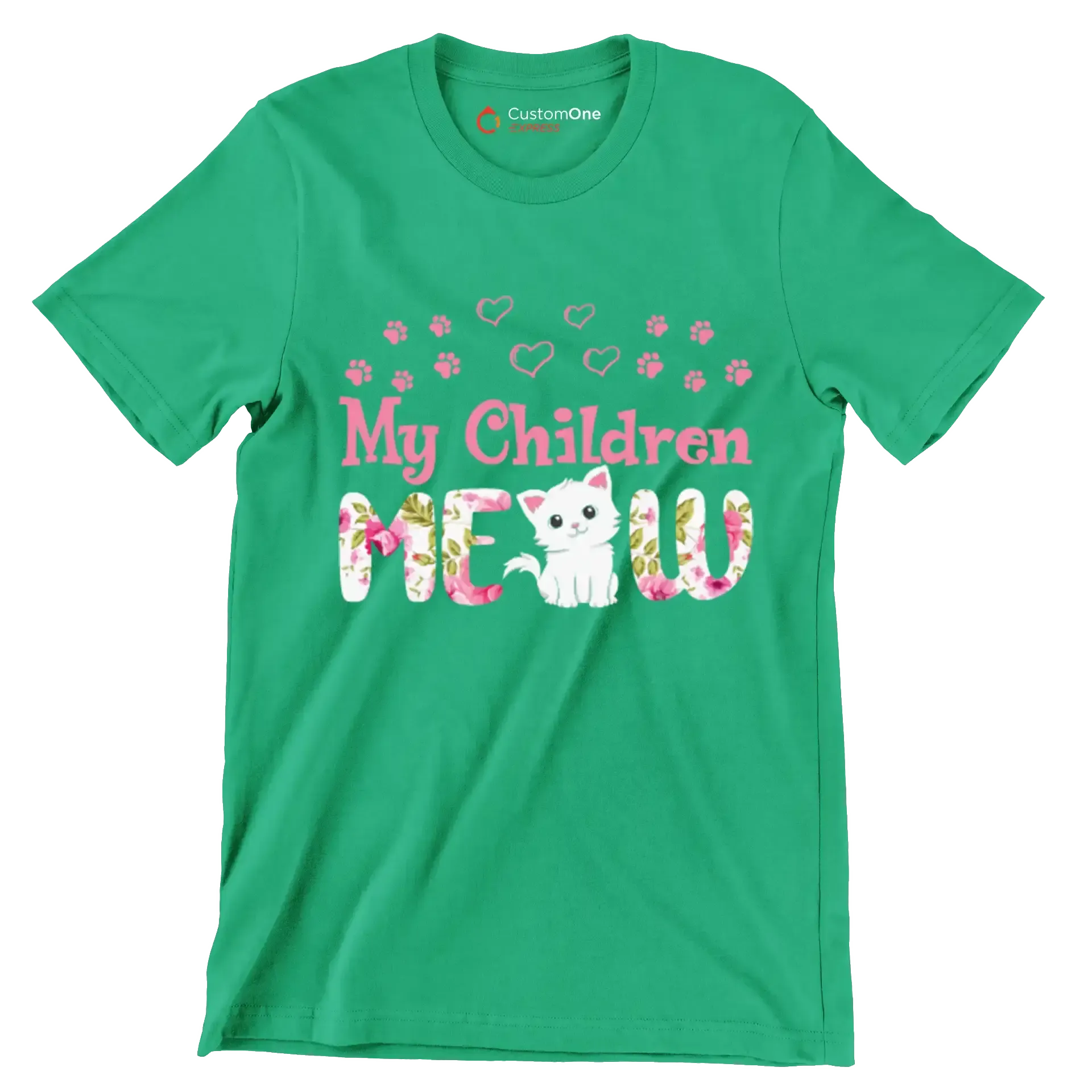 My children meow - Cat Themed T-Shirt-Green-S-Custom One Express