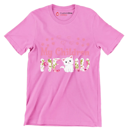 My children meow - Cat Themed T-Shirt-Pink-S-Custom One Express
