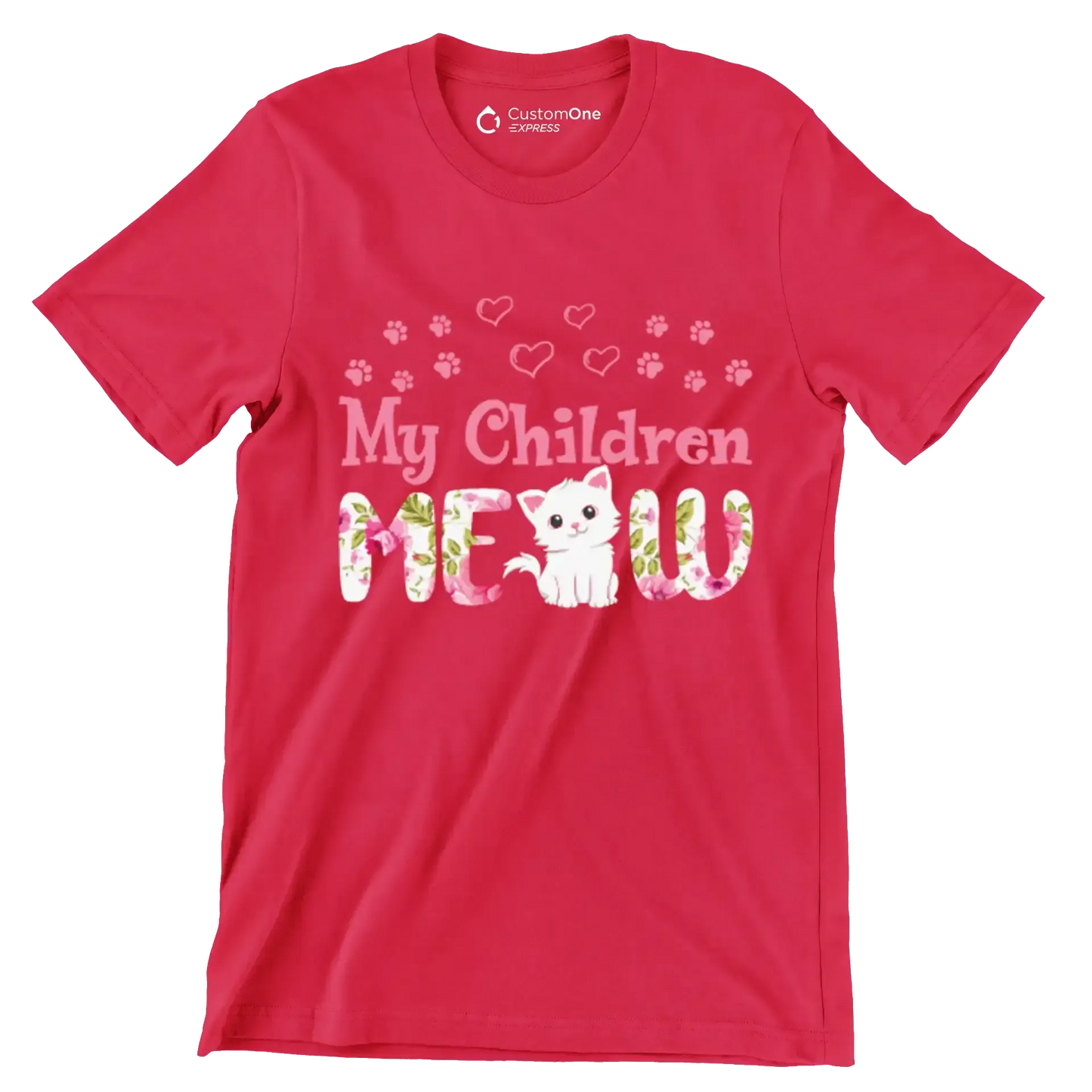 My children meow - Cat Themed T-Shirt-Red-S-Custom One Express