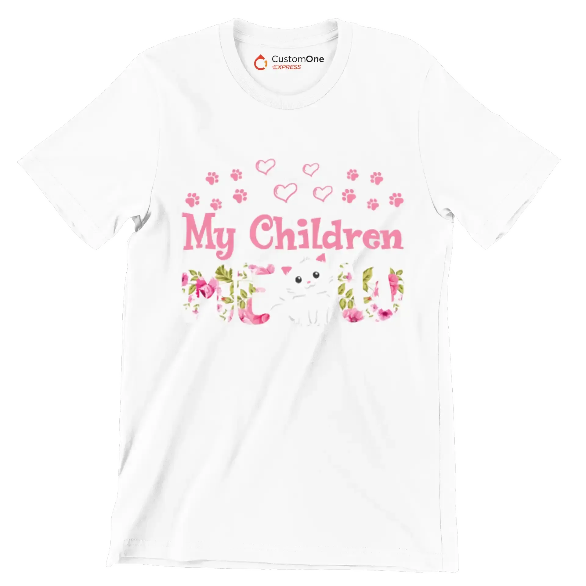 My children meow - Cat Themed T-Shirt-White-S-Custom One Express