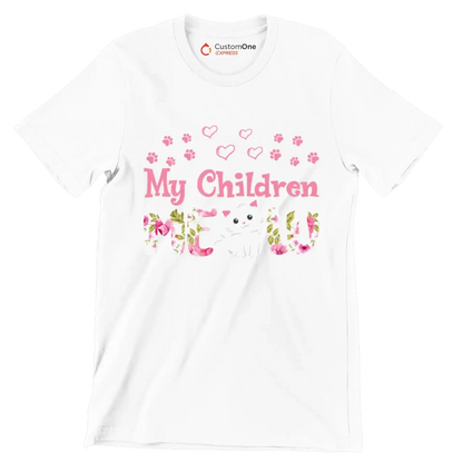 My children meow - Cat Themed T-Shirt-White-S-Custom One Express