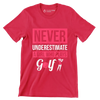 NEVER UNDERESTIMATE A GIRL WHO PLAYS GOLF - Golf Themed T-Shirt-Red-S-Custom One Express