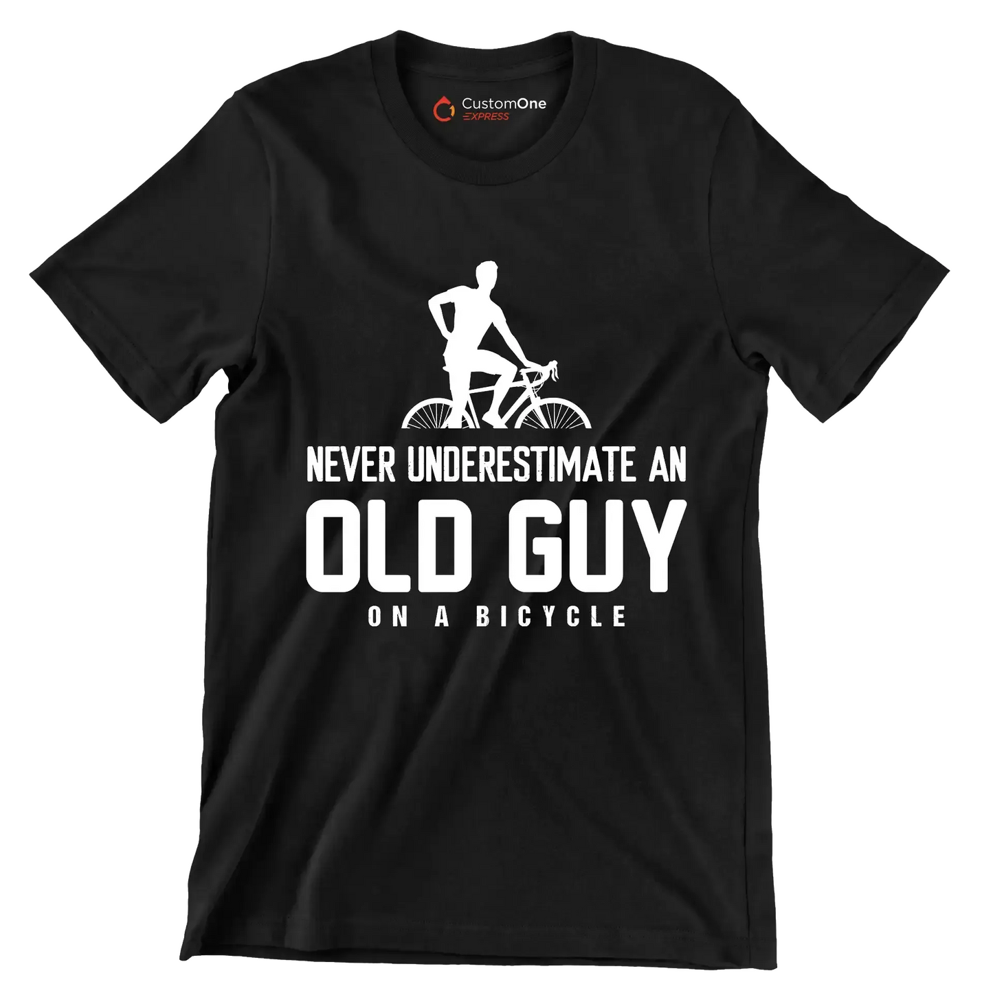 NEVER UNDERESTIMATE AN OLD GUY ON A BICYCLE - Bicycle Themed T-Shirt-Black-S-Custom One Express