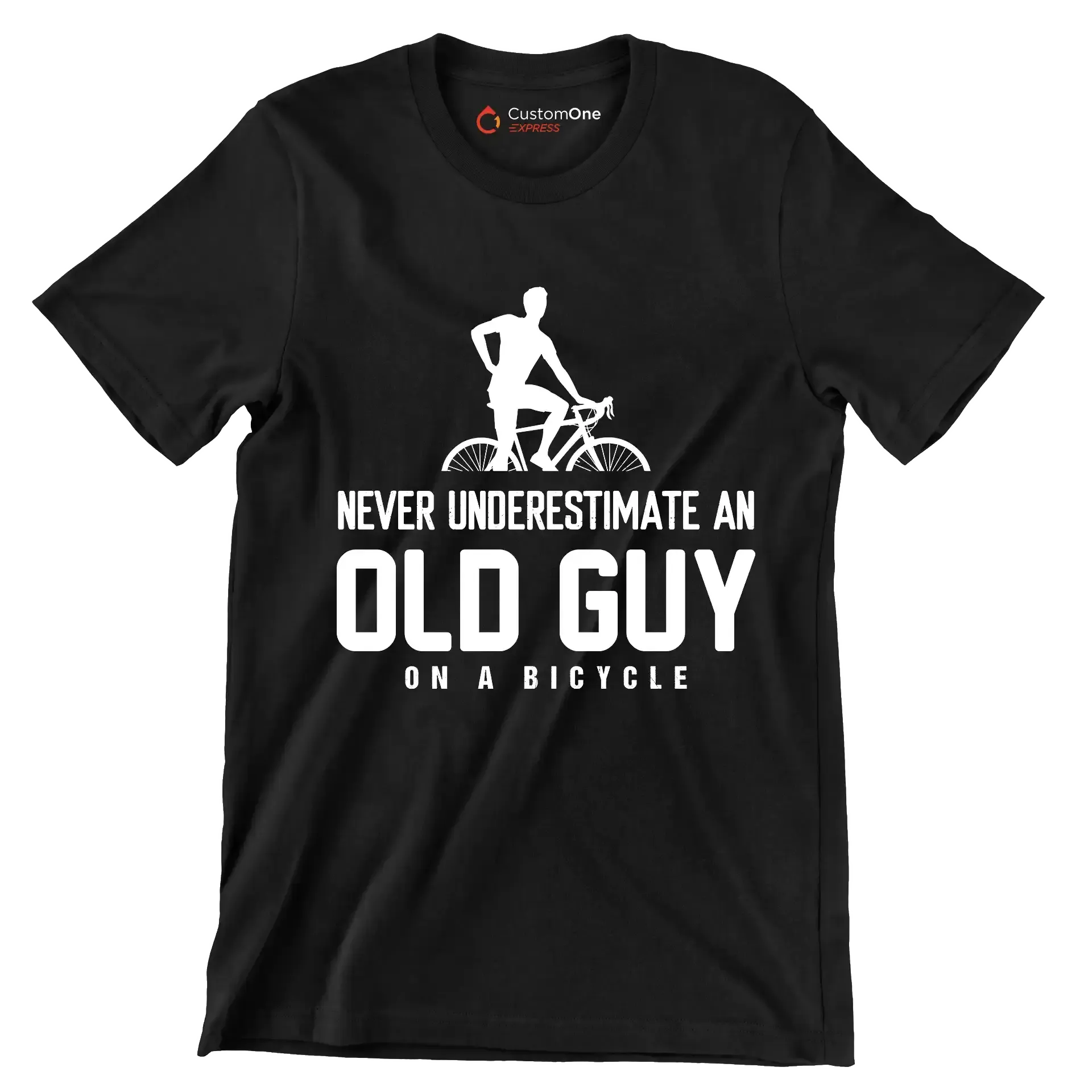 NEVER UNDERESTIMATE AN OLD GUY ON A BICYCLE - Bicycle Themed T-Shirt-Black-S-Custom One Express