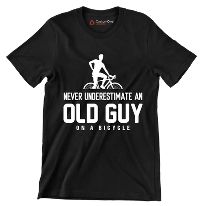 NEVER UNDERESTIMATE AN OLD GUY ON A BICYCLE - Bicycle Themed T-Shirt-Black-S-Custom One Express